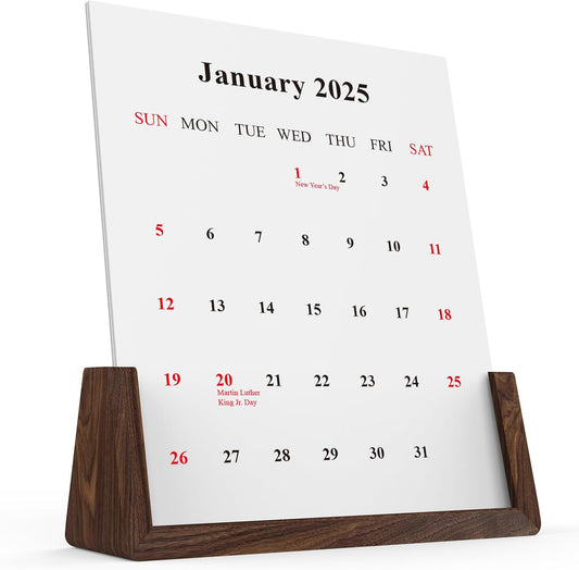2025 2006 Creative Desktop Calendar with Walnut Stand for Office Business Home (Black Walnut)
