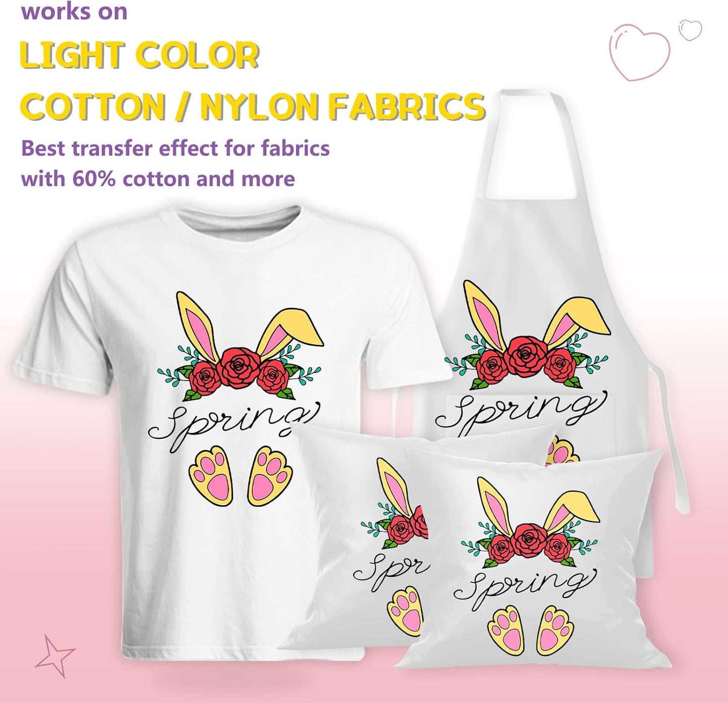 HTVRONT Heat Transfer Paper for Light T Shirts -100 Sheets 8.5x11" Iron on Transfer Paper for Inkjet Printer, Stretchable & Durable Printable Heat Transfer Vinyl, Easy to Use