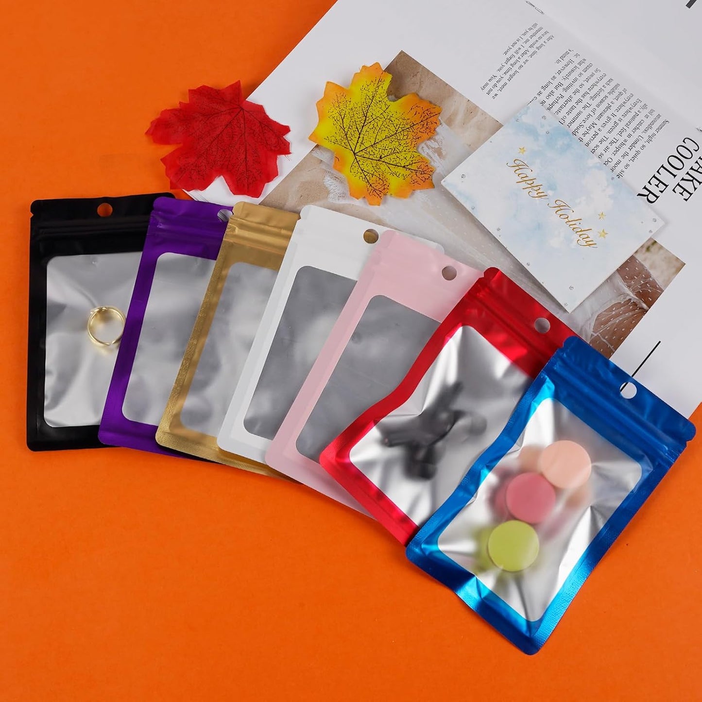 400 Pack 4 Sizes Resealable Mylar Holographic Bags Food Storage Smell Proof Bags with Front Window, Zipper Foil Packaging Pouch for Sample Jewelry Small Business (White,3x4.7,3.1x5.5,4x 6,4.7x 7.9in)