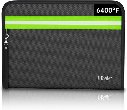 6400℉ Fireproof Document Bag,15” X 11” Waterproof Fireproof Money Bag with Zipper,12 Layers Insulated Fireproof Safe Bag with Reflective Strip for Documents,Passports,Cash,Valuables