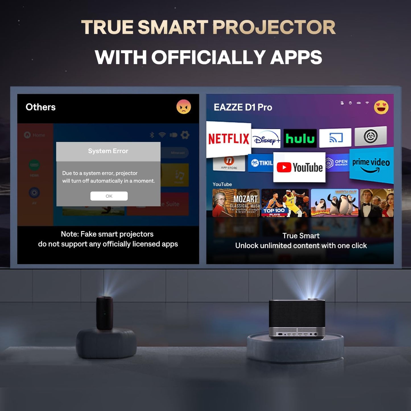 3-in-1 Projector 4K Supported, AURZEN BOOM 3 Smart Projector with WiFi and Bluetooth, 3D DoIby Audio & 36W Speakers, Auto Focus & Keystone, Netflix Official 500 ANSI Home Outdoor proyector, Black