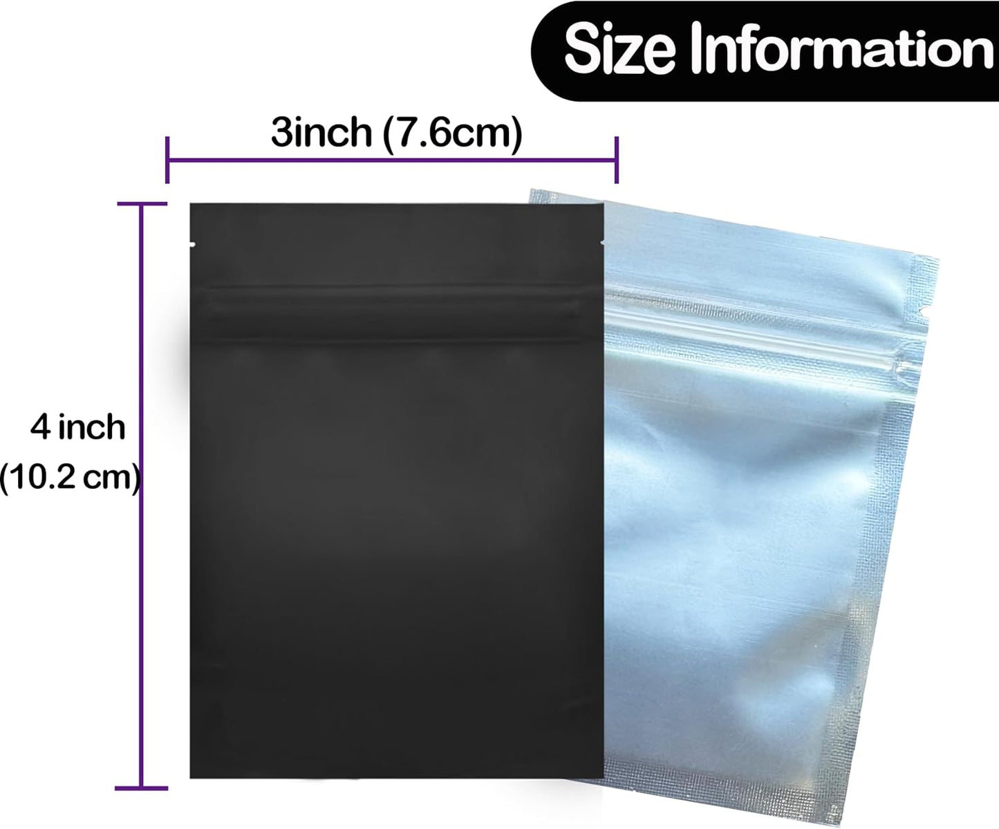 100 Pack Mylar Bags, 3 x 4 inchs Premium Smell Proof Bags with Double-sided Matte Design ，Resealable Food Storage Aluminum Foil Stand-up Packaging Bags. (1 Grams)