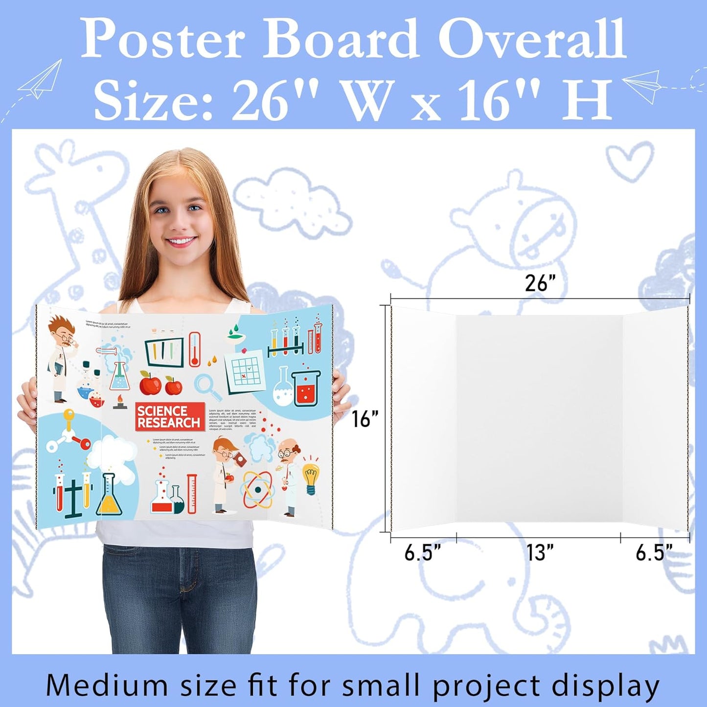12 Pack Medium Trifold Poster Board, 26" x 16" White Corrugated Cardboard Tri Fold Poster Boards for Presentation, School Projects, Science Fair, Photo Display Exhibitions Event
