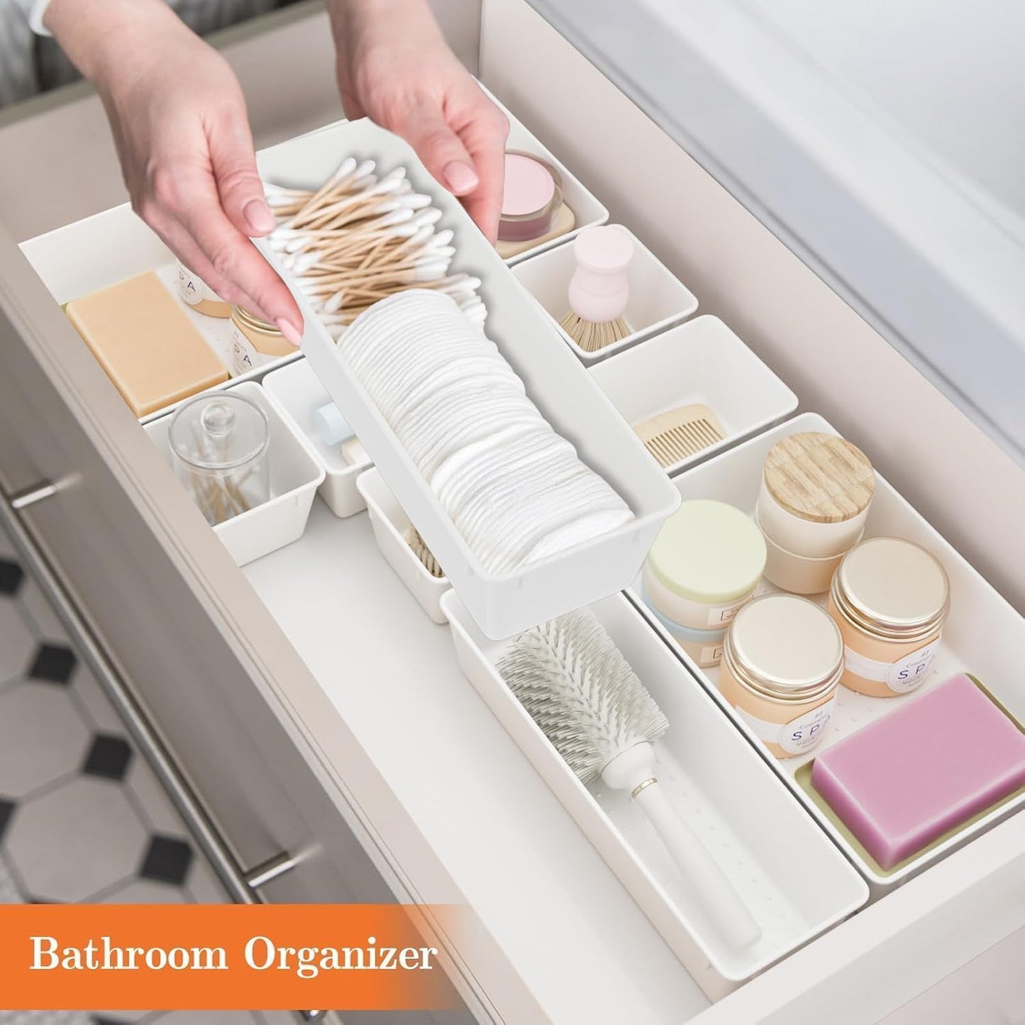 25 PCS Plastic Drawer Organizer Set, 4-Size Versatile Organizer Trays & storage Bins for Makeup, Jewelry, and Gadgets in Bathroom, Bedroom and Office, White