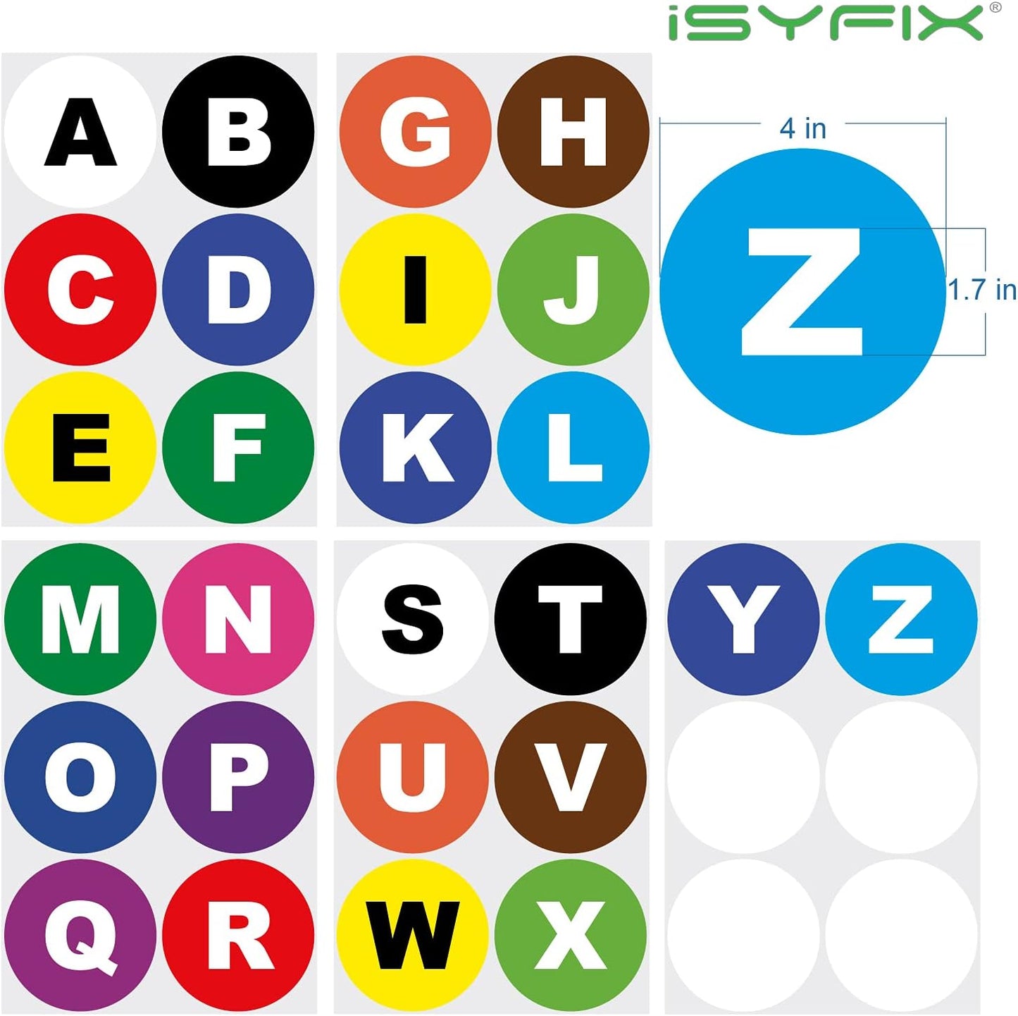 iSYFIX Multicolor Vinyl Letters Stickers - 4 inch Self-Adhesive, A to Z, 4 of Each Letter - Decal for Indoor & Outdoor, for Inventory, Storage, Organizing, Alphabet for Box, Toolbox, Locker & More