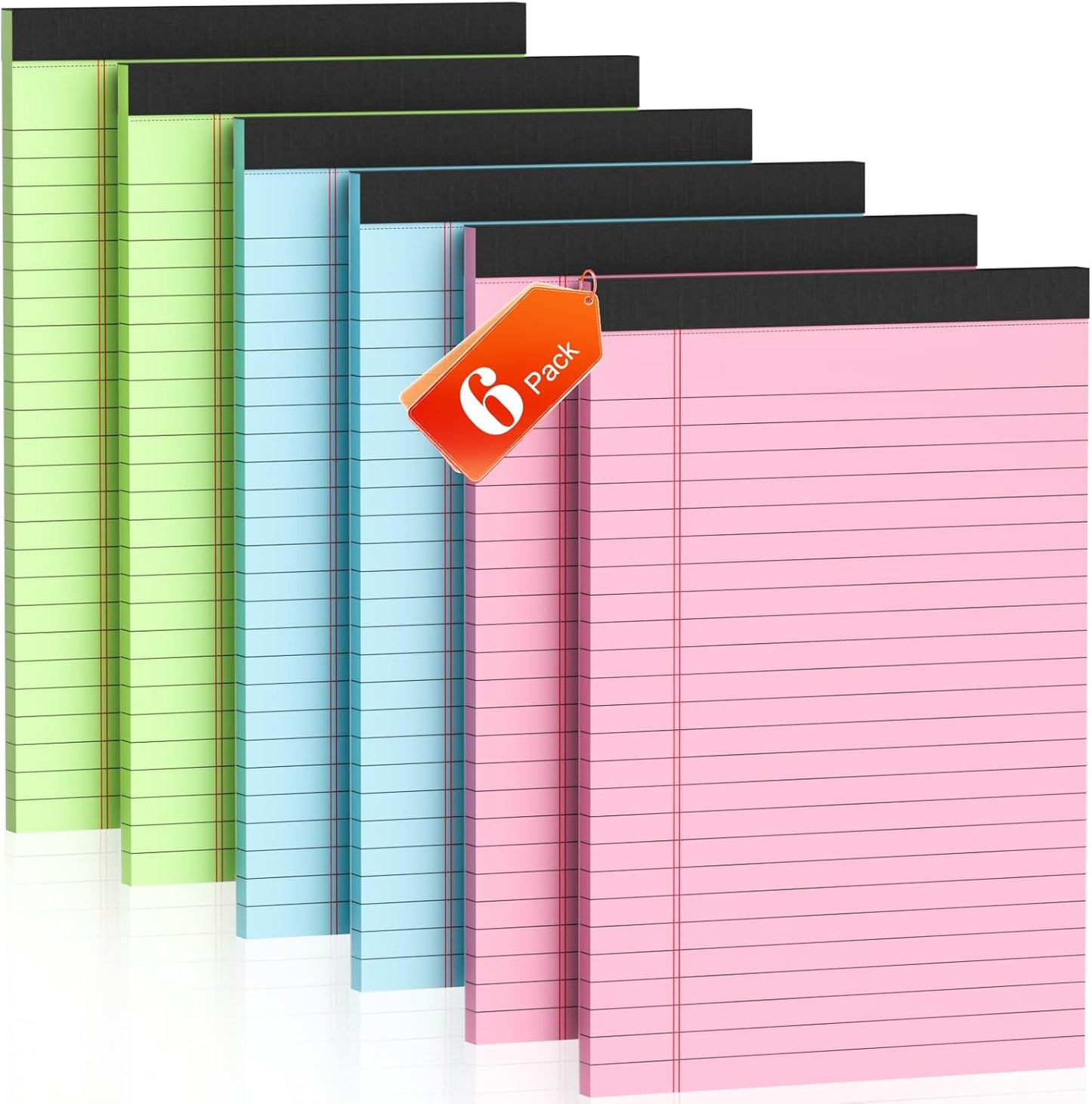 6 Pack Legal Pads 5x8 Note Pads College Ruled Notepad Pink/Green/Blue Perforated Small Legal Pads 80GSM Notepads 30 Sheets Writing Pads Line Paper Pad for School, College, Office, Business
