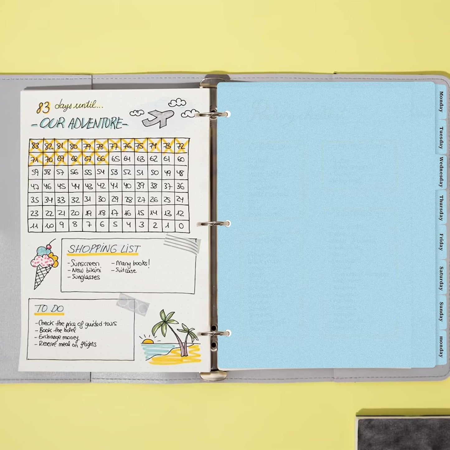 3 Ring Blue Binder Dividers with 8-Tabs, A4 Blue Binder Dividers, Sturdy Plastic Divider, Aesthetic Divider for Binders, Suitable for Notebooks and Binders, 3 Hole Punch