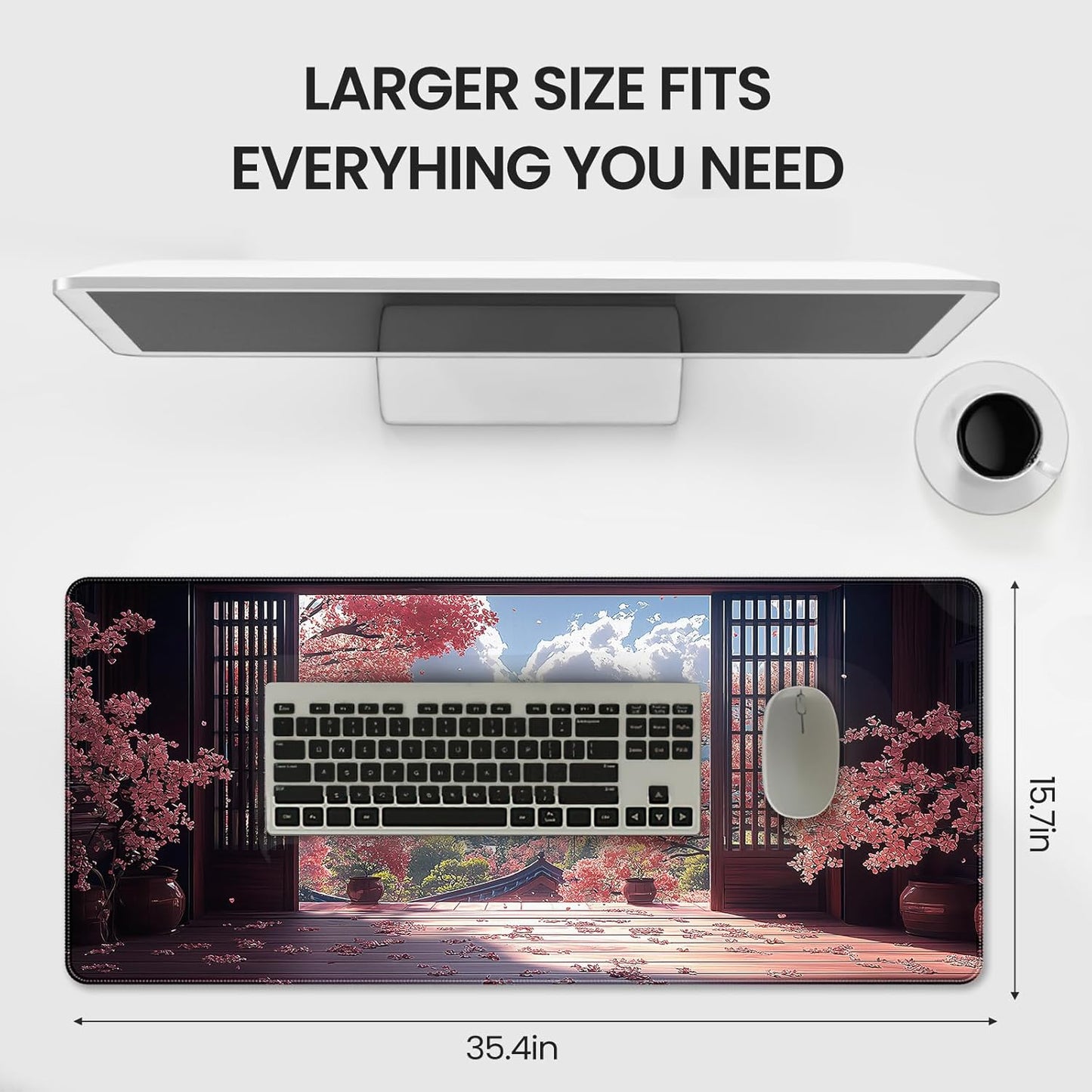 35.4 x 15.7 inches, Large Desktop Mouse pad, Keyboard and Mouse Pads for Work and Home Computers, and Large Laptop Mouse mat，Japanese-Style Cherry Blossom Mountain View