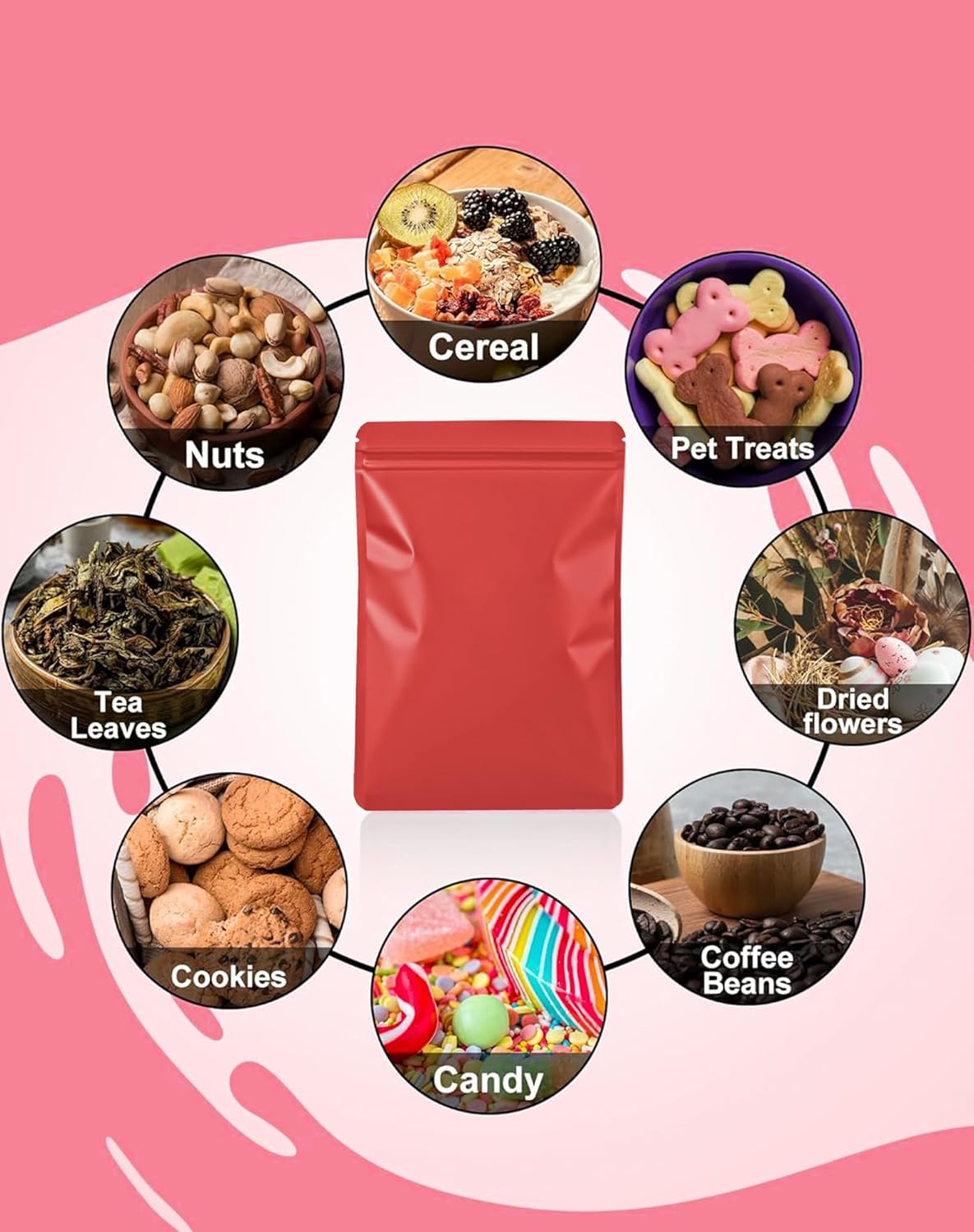 100 Pack Resealable Packaging Bags for Small Business Double-Sided Color Smell Proof Bag for Food Storage Flat Bags (Red, 4.7" x 7.1")