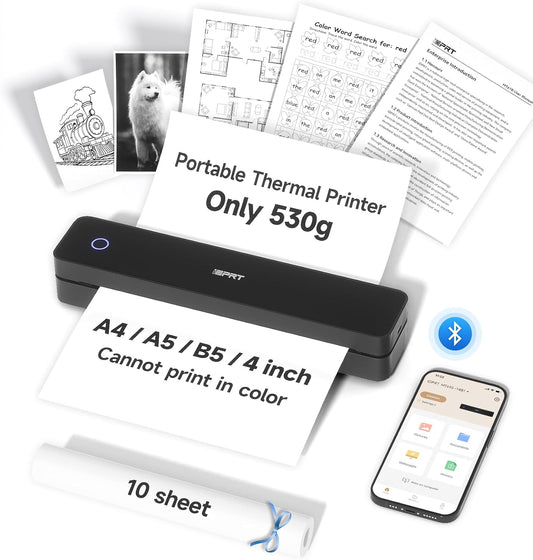 iDPRT MT610 Portable Thermal Printer, Mobile-Travel-Printers, Inkless-Wireless-Small-Printer for Home Use, Office, Vehicles, Bluetooth Printers Supports 8.5" x 11" US Letter & A4 & A5 Size
