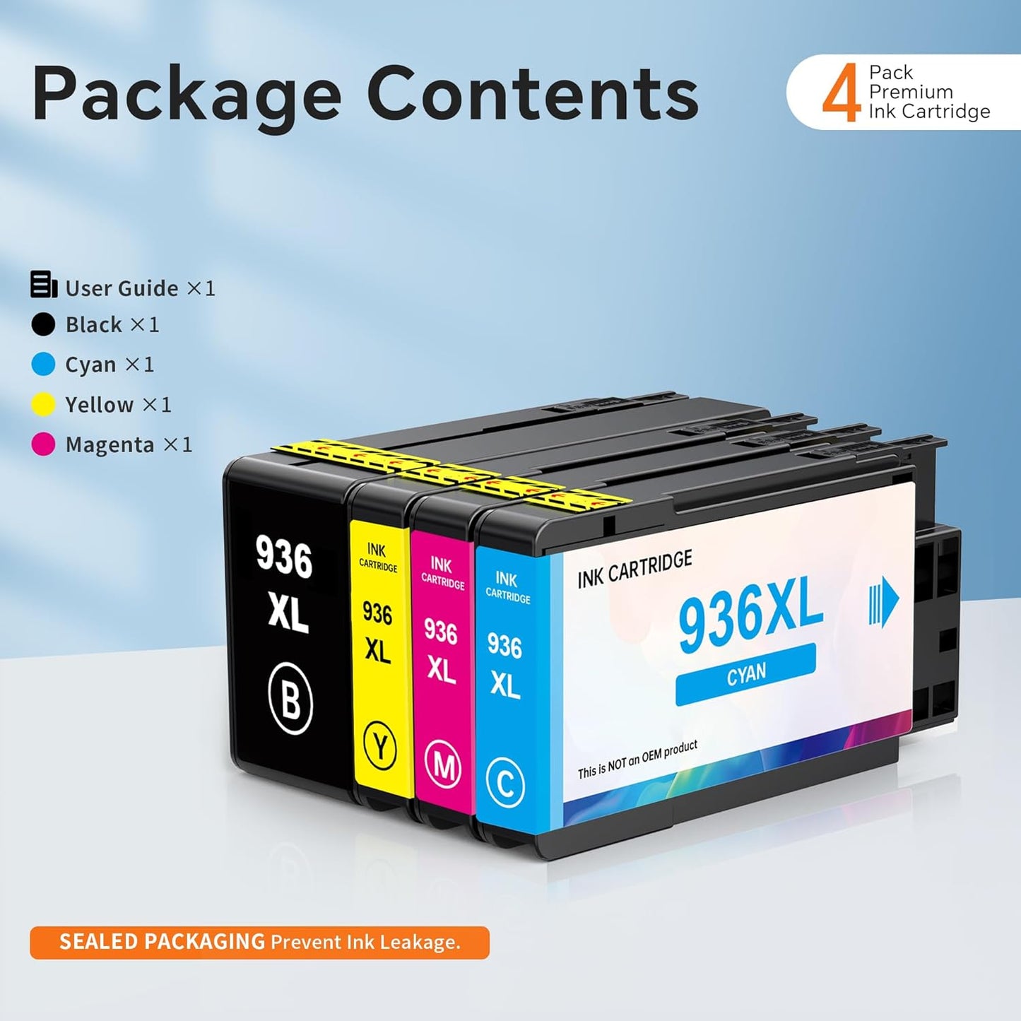 936 High Yield Ink Cartridges (4-Pack) Compatible for HP 936e XL | Works with : OfficeJet Pro 9110b, 9120b, 9130b OfficeJet Pro Wide Format 9720/9730 | Eligible for Instant Ink (B/C/M/Y)