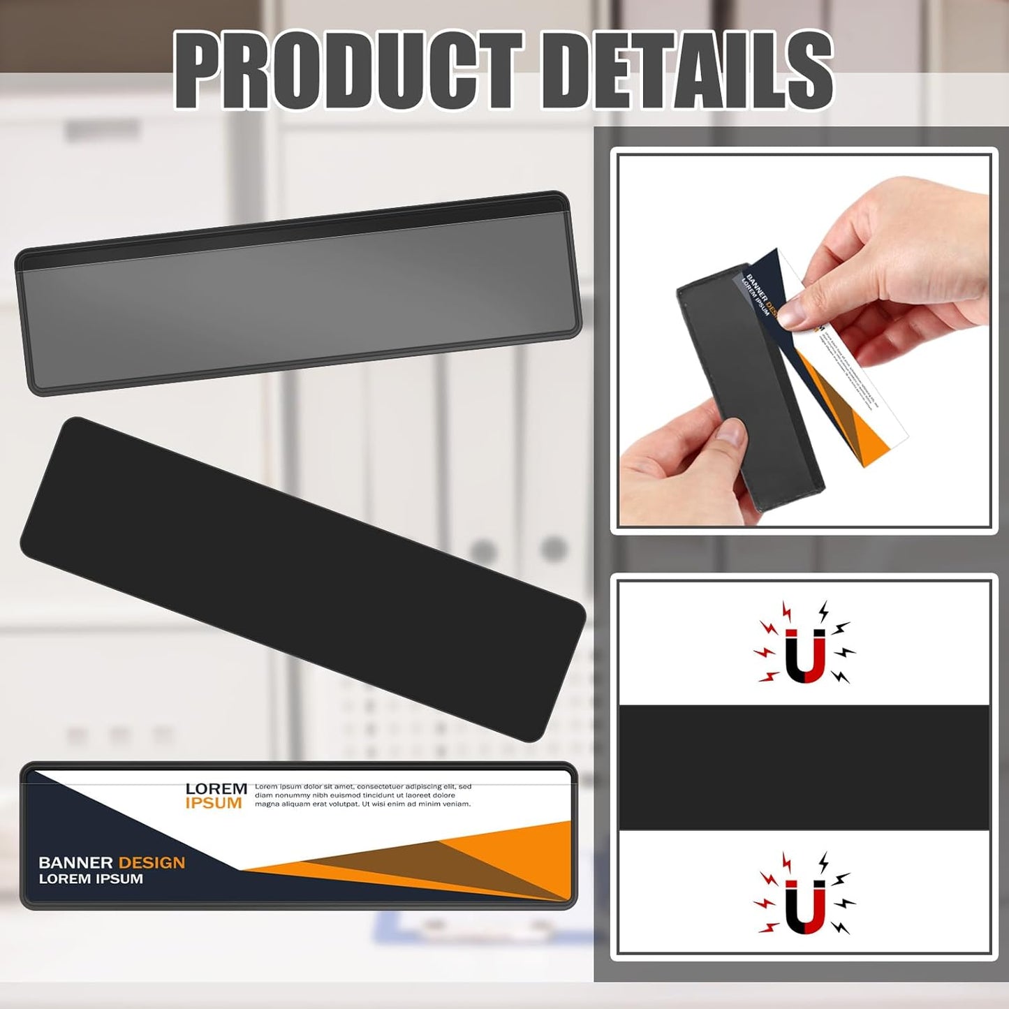 30 Pcs Magnetic Label Holders Pallet Rack 4.3 x 1.2 Inch Clear Business Card Holders with Magnet File Cabinet Labels Magnet for Metal Shelf Whiteboard Bins Office Gift(Black)