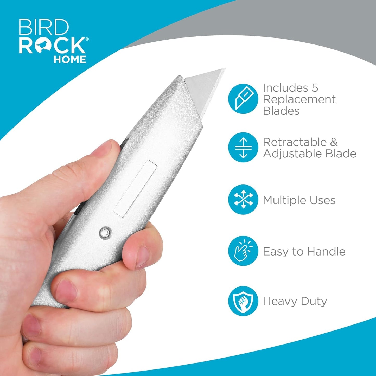 INTERNET'S BEST Premium Utility Knife Set | Retractable Box Cutter with Metal Handle | Heavy-Duty Cutting for Cardboard, Carpet, Plastic | Retractable Blade | Includes 2 Razor Knives & Extra Blades