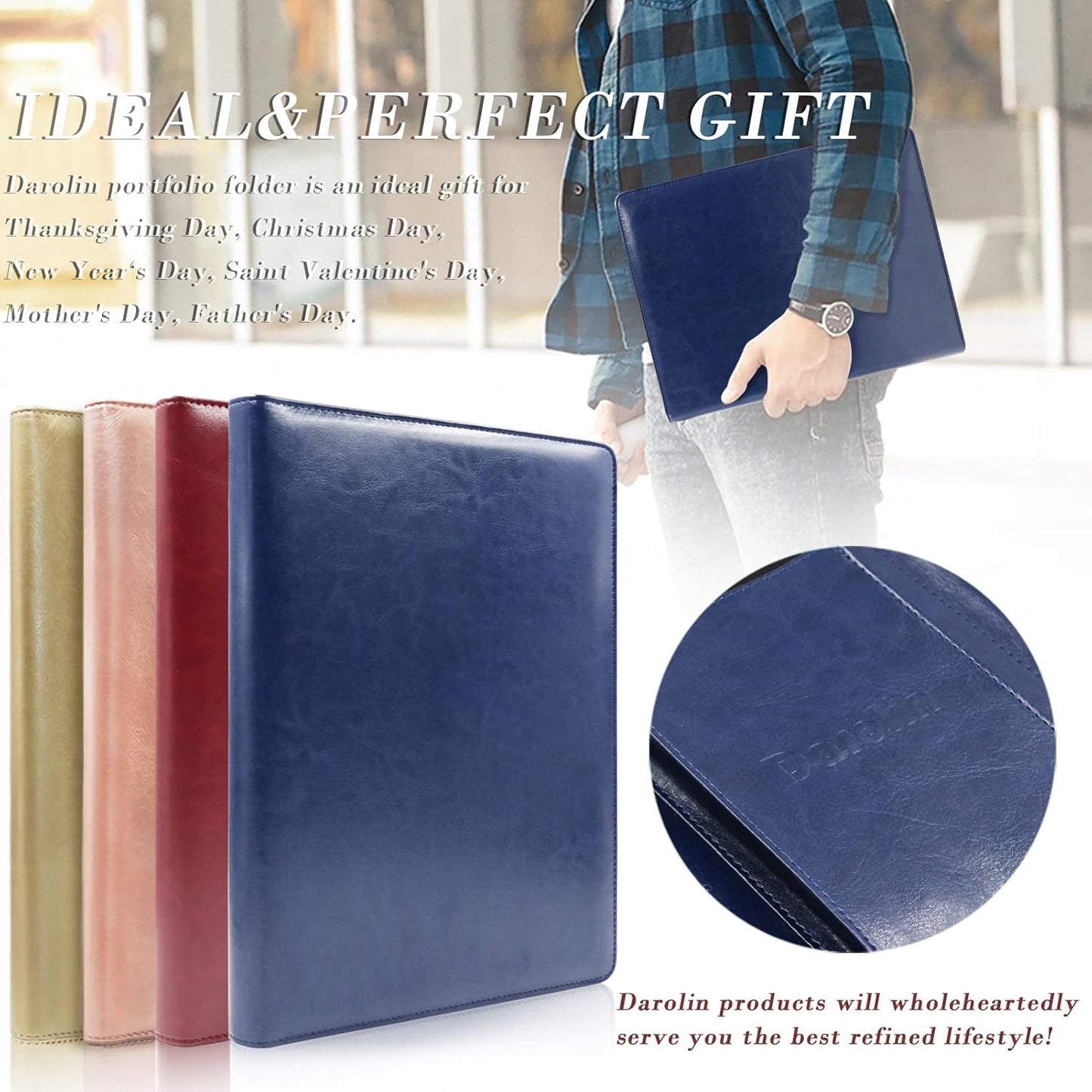 Darolin Business/Resume Portfolio Folder Binder, Padfolio with 3 Ring Binder, Interview/Conference/Legal Document Portfolio Organizer, Leather Portfolio Padfolio for Women/Men-BL