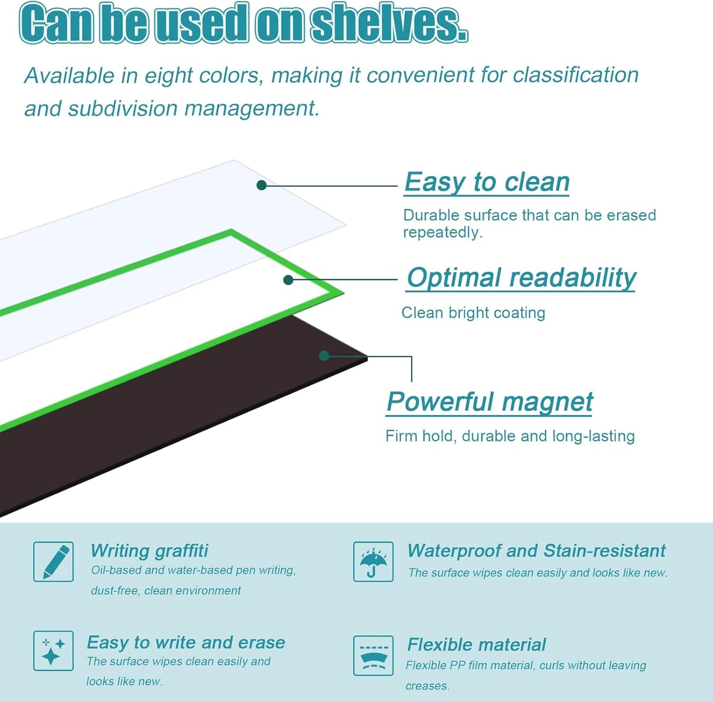 80 Pack Magnetic Dry Erase Labels 8 Colors 4"x2" Magnetic Labels Reusable Strips for Classroom, Office, Cabinet, Write On Magnets Sticker Writable Erasable Name Tags for Fridge