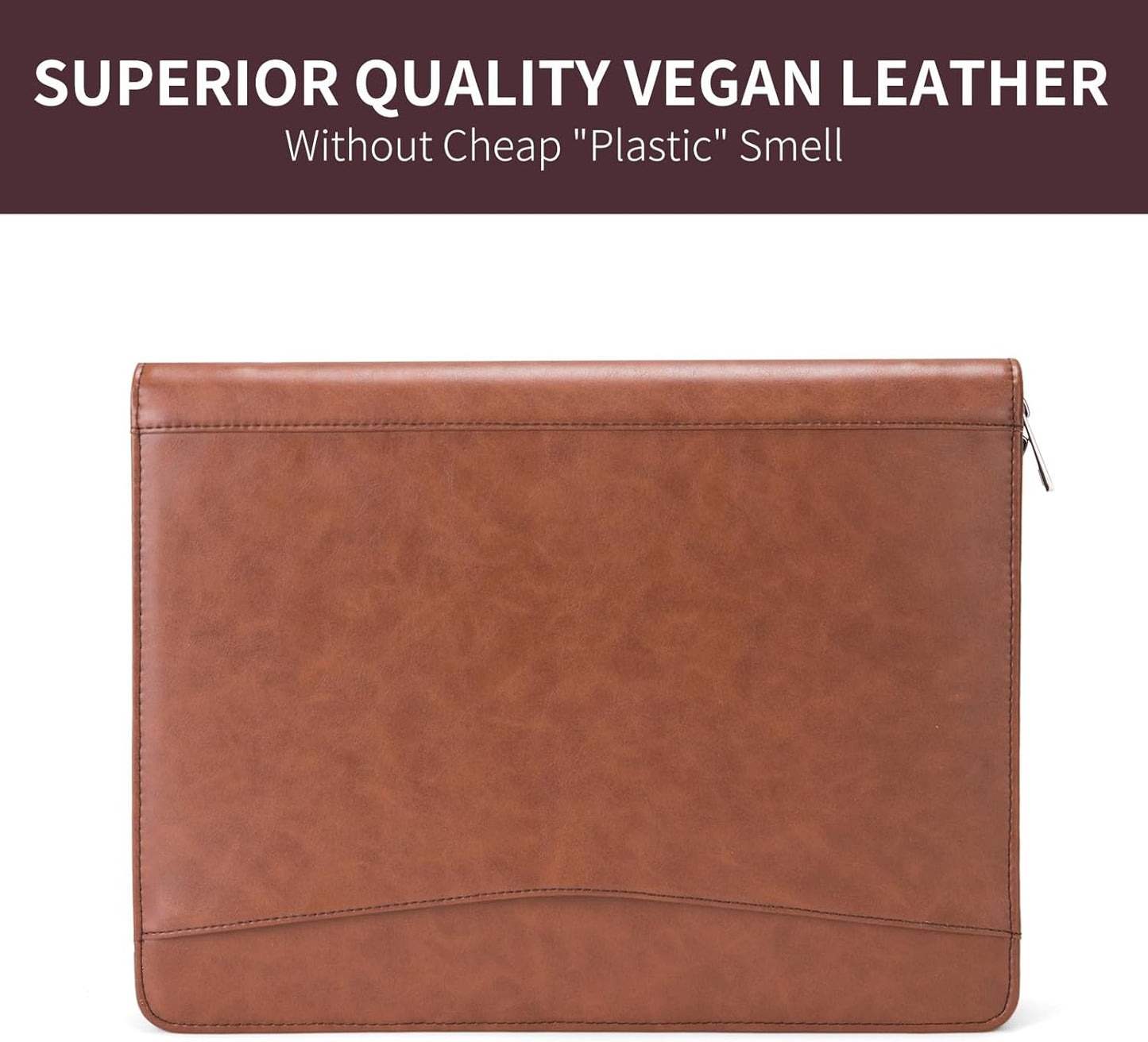 Personalized Vegan Leather Portfolio with Front Pocket for Men Women, Custom 8.5 x 11 Legal Pad Notepad Holder, Zippered Business Organizer, Professional Work Folder, Brown