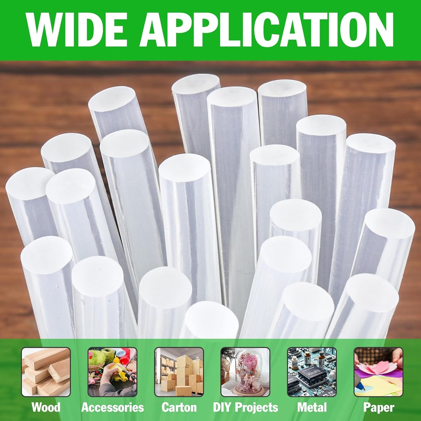 150 PCS Hot Glue Sticks, Full Size 8" Long x 0.43" Diameter Glue Sticks for Glue Gun, Widely Used in Wood, Metal, Glass, Plastic, Floral, Fabric, and More