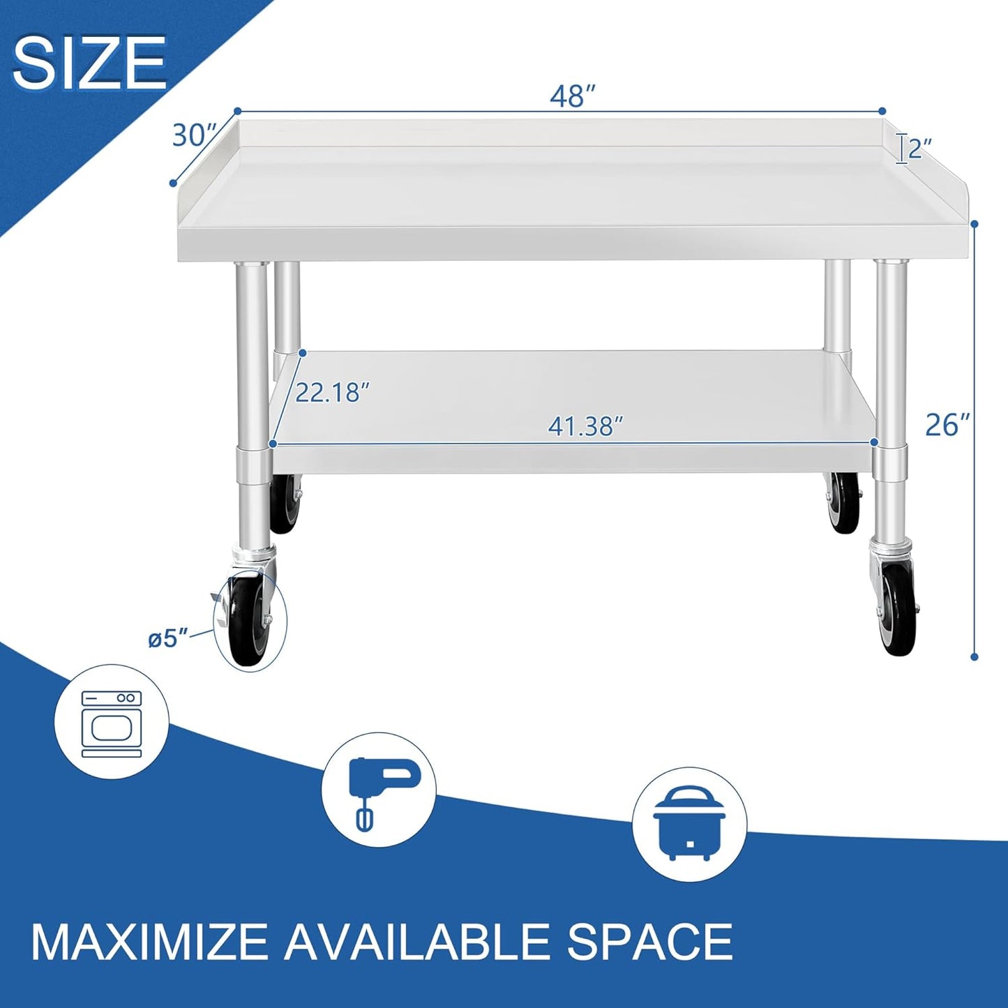 HARDURA Stainless Steel Equipment Stand Metal Prep Table with Casters 30"X 48" NSF 430 for Commercial Food Prep