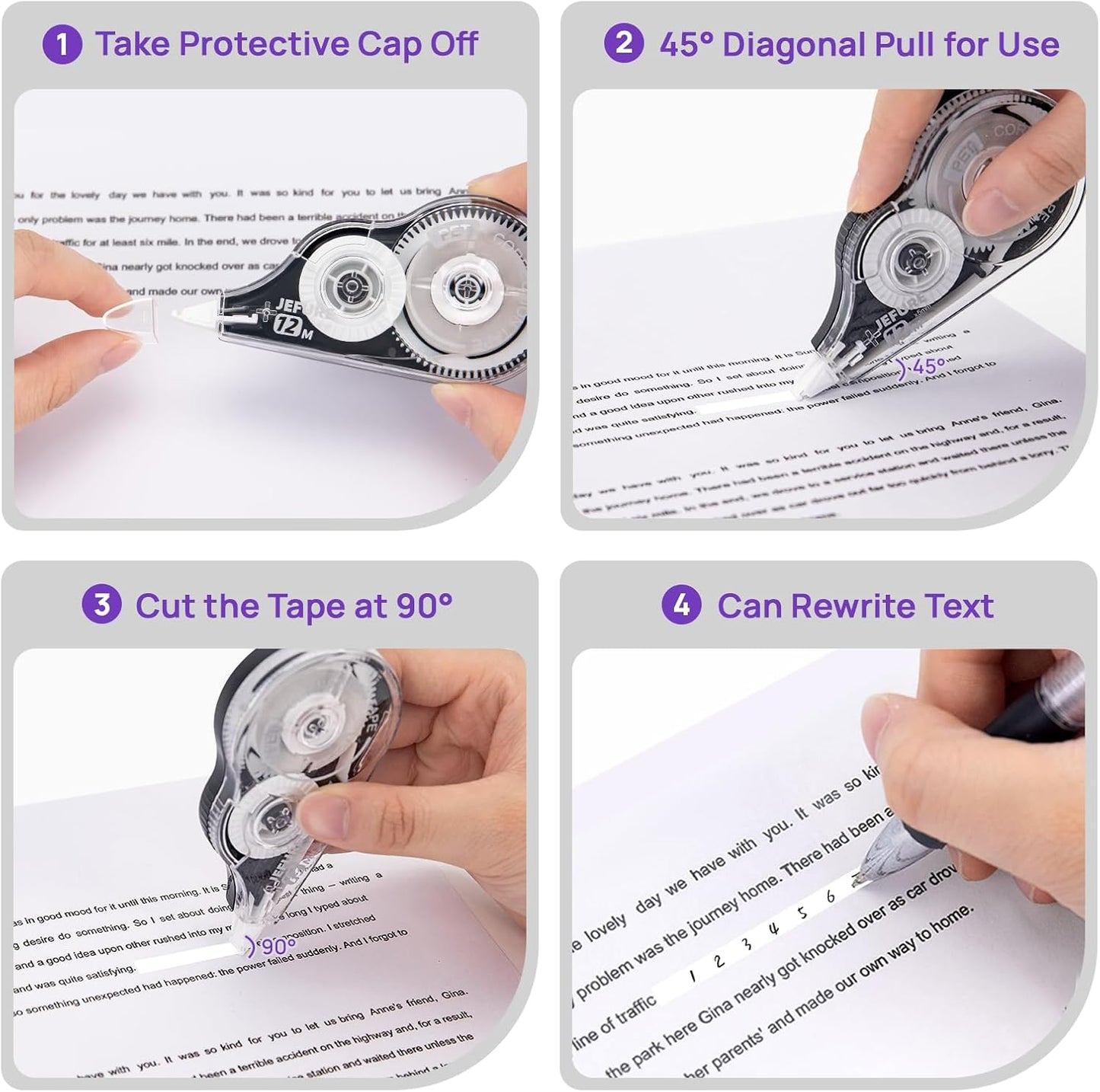 4 Pcs Correction Tape, 39.37 Ft White Wrong Out Tear-Resistant Bulk, Instant Corrections Easy to Use Applicator for School, Office, Note Taking, Journal (Tape Width 0.2 in，Clear)