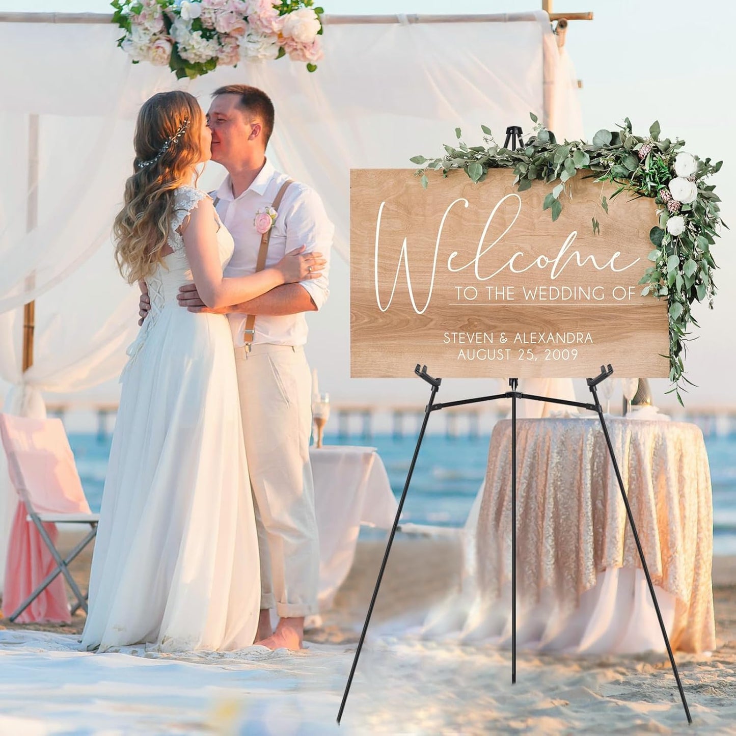 2Pcs Easel Stand for Wedding & Poster Display, 66 Inch White Portable Foldable Poster Stand, Perfect for Wedding, Birthday Party, Art Shows, and Retail Displays