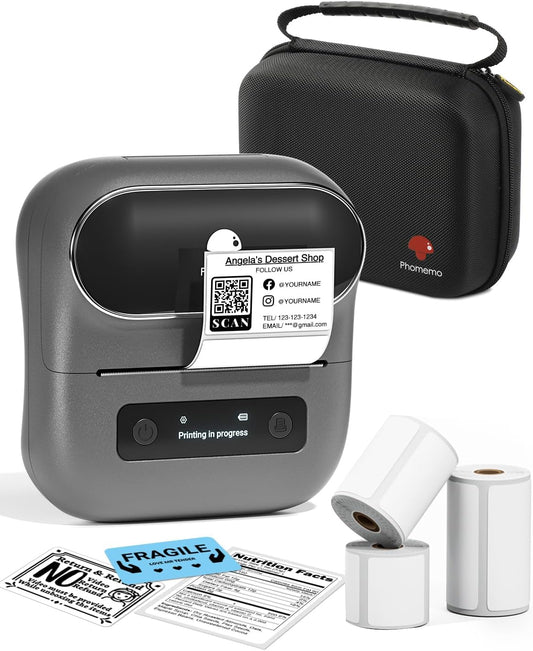 Phomemo Label Printer, M220 Thermal Bluetooth Barcode Label Maker, for Home, Office, School, Compatible with Phone & Laptop