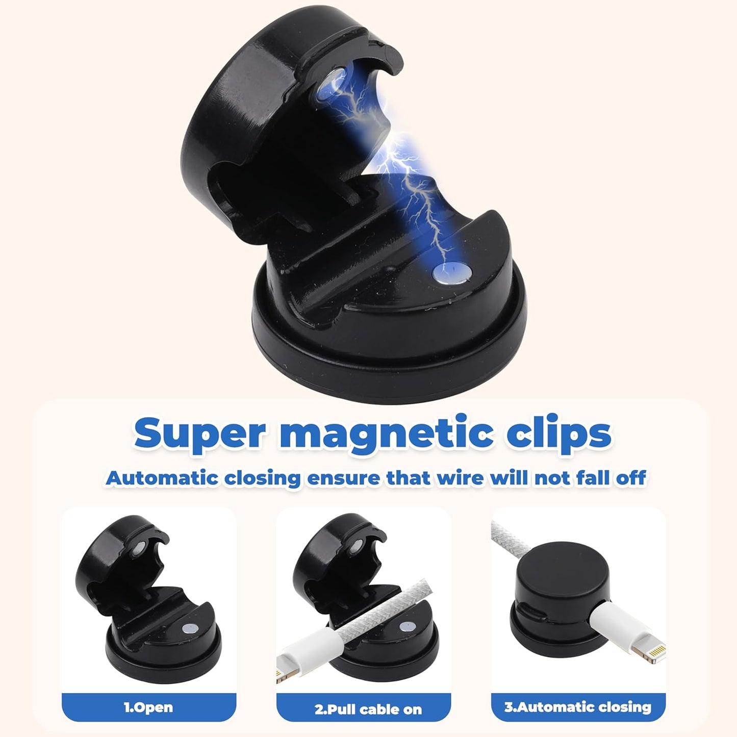 6 Pack Cable Management Clips[Upgrade Rotatable] Home Office Desk Cord Keeper Organizer Accessories Charger USB Wire Organizer Cord Holder for Nightstand (Black)