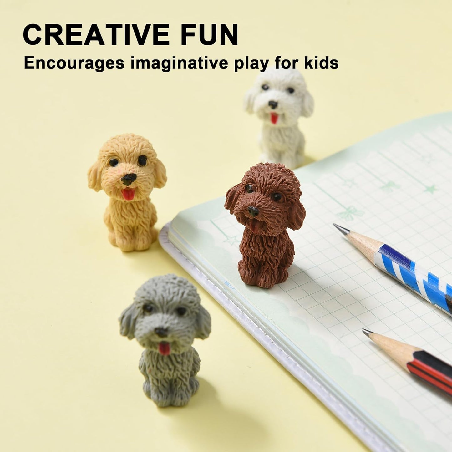 24Pcs Pencil Top Erasers for Kids, Dog Pencil Erasers Toppers Bulk, Cute Cap Erasers for Party Favors Classroom Rewards