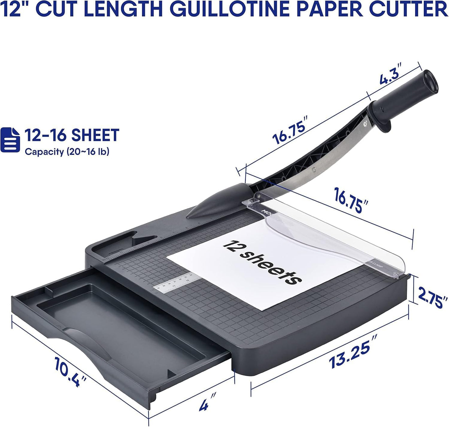 Paper Cutter,Paper Trimmer12" Cutting Length Heavy Duty Guillotine Paper Slicer with Safety Guard and Blade Lock,12 Sheets Capacity,Ideal for Offices,Homes,Printing Shops,Photo Studios (948GREY)