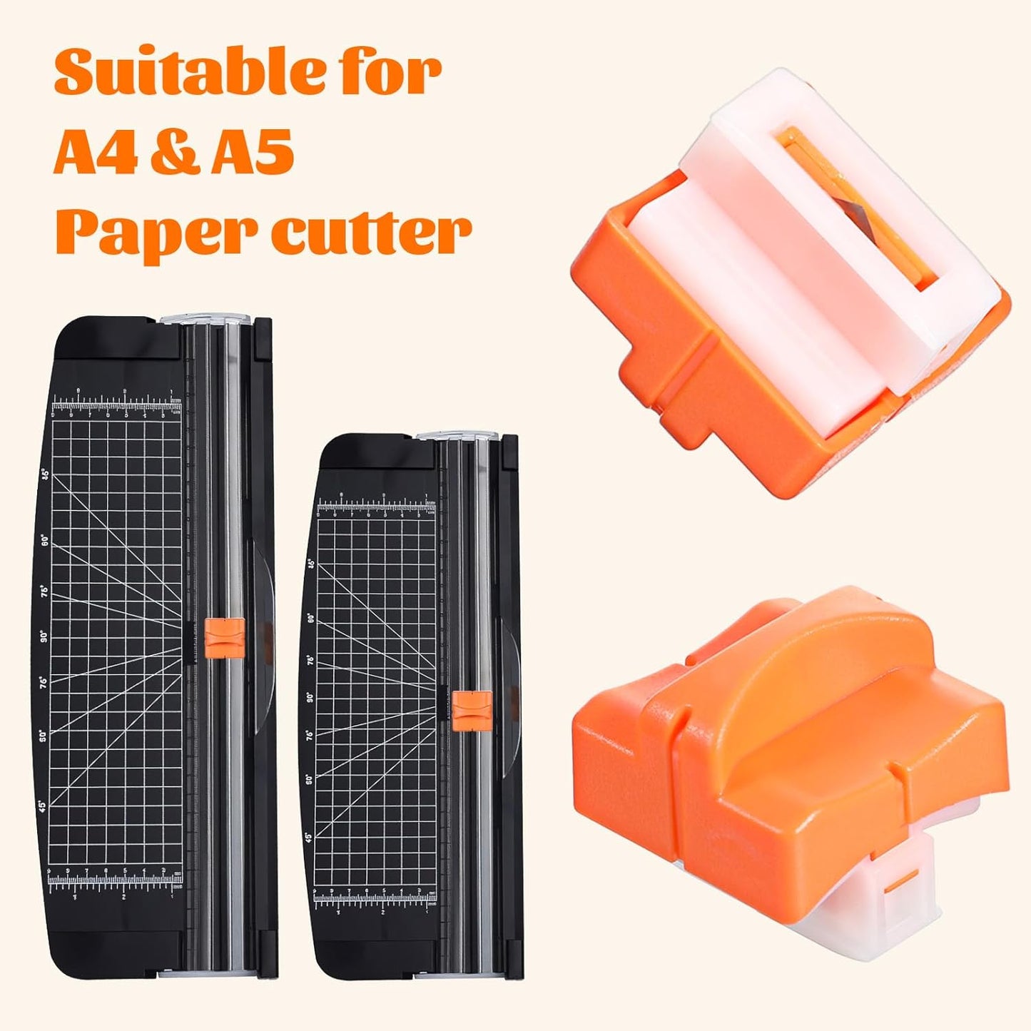 6-Pack Paper Cutter Replacement Blades with Individual Plastic Box for A4/A5 Trimmers,Safeguard Design (Orange)