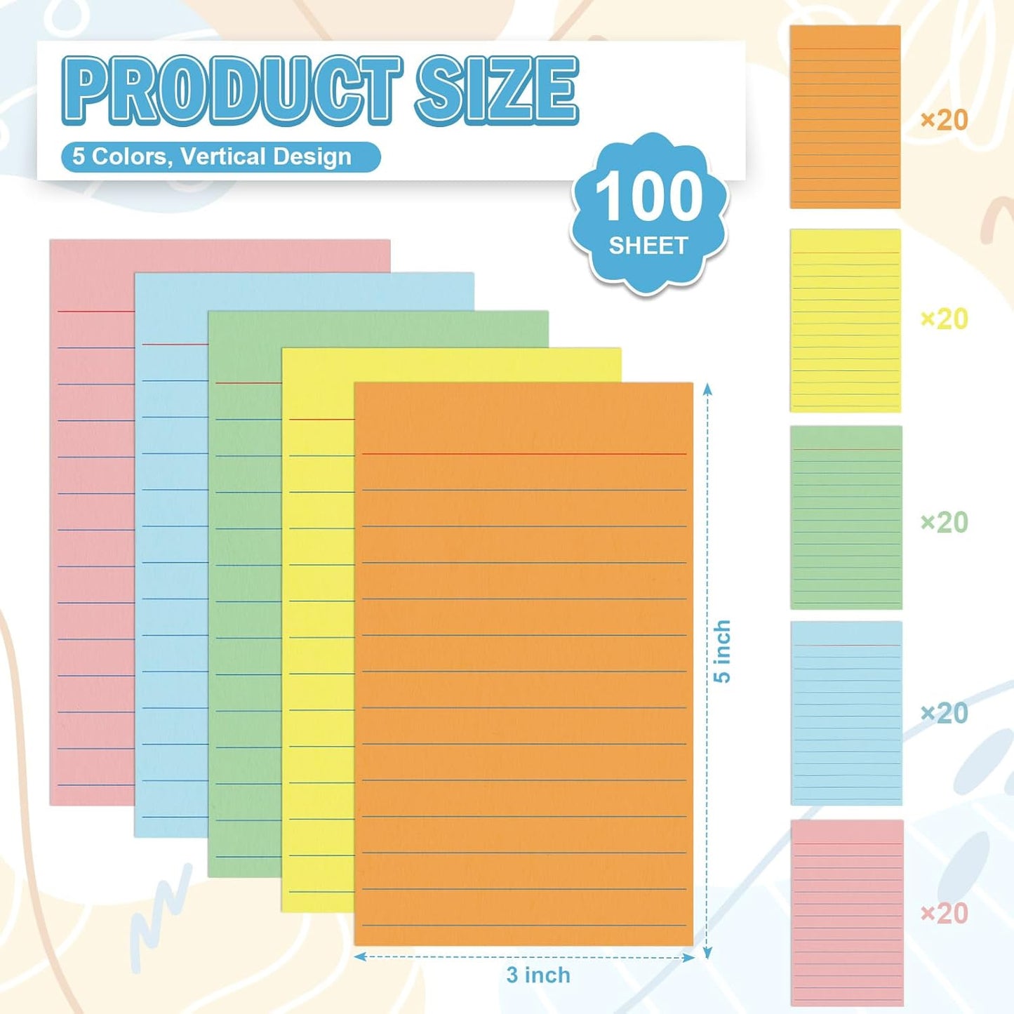 100 Pcs Colored Ruled Index Cards 3x5 Vertical Index Cards Notecards To Do List Cards Mini Memo Pad Daily to Do List Notepad Study Cards Double Sided Flashcards For Studying Note Taking