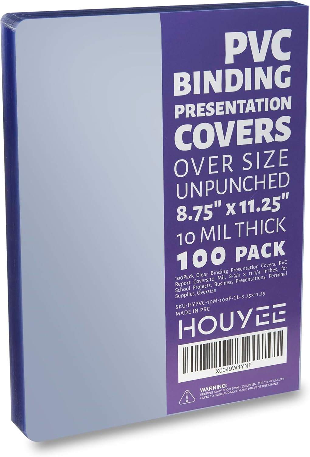 HOUYEE 100 Pack Clear Binding Presentation Covers, PVC Clear Covers for Binding,10 Mil, 8-3/4 x 11-1/4 Inches, for School Projects, Business Presentations, Personal Supplies, Oversize