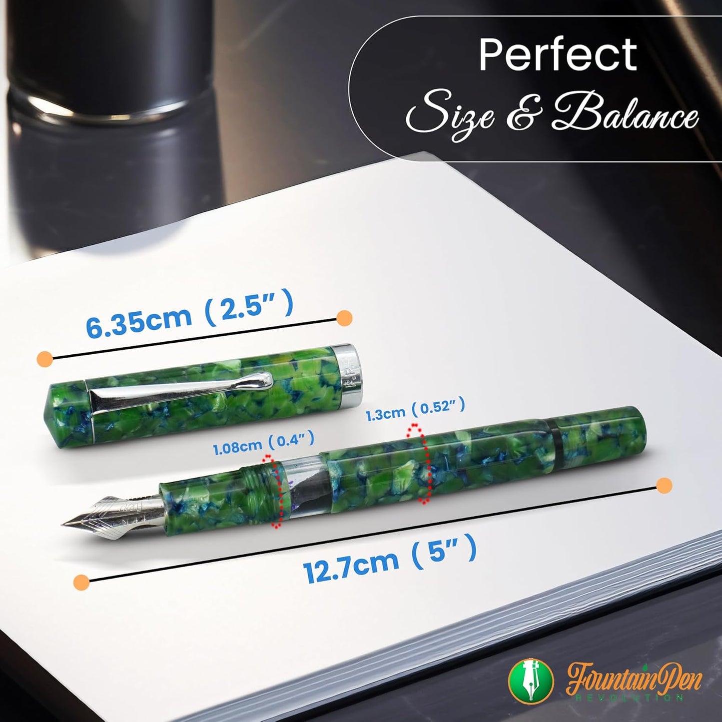 Jaipur V2 Piston Filled Refillable Fountain Pen - Jade Ultra Flex Cursive Pen w/Stainless Steel Nib - Luxury Pens w/Acrylic Body & Ebonite Feed - Fountain Pens for Journaling & Calligraphy