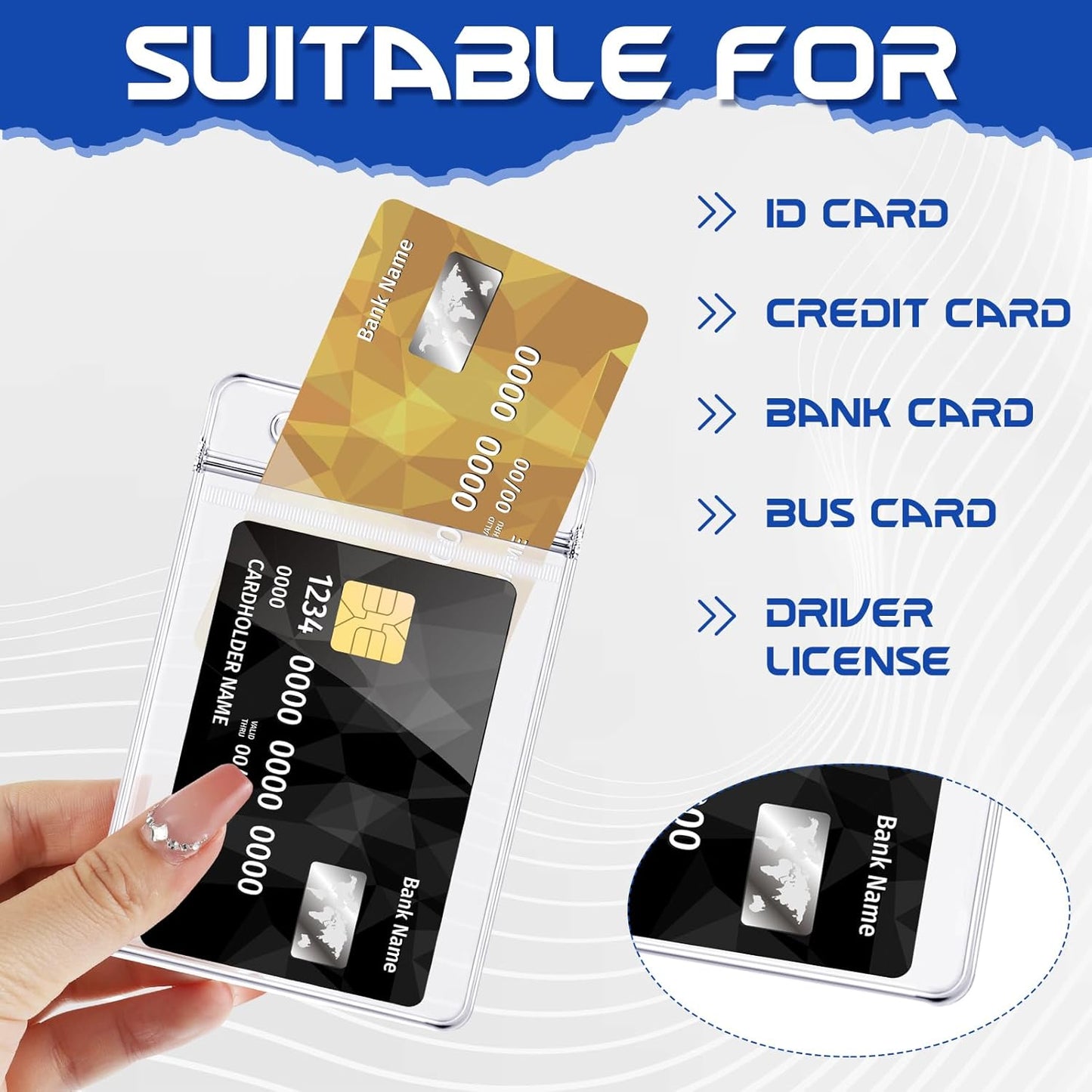 BESARME 60 Pack Vertical ID Card Badge Holder Clear Plastic Sealable Waterproof Zip Name Tag for Work Office Nurse School