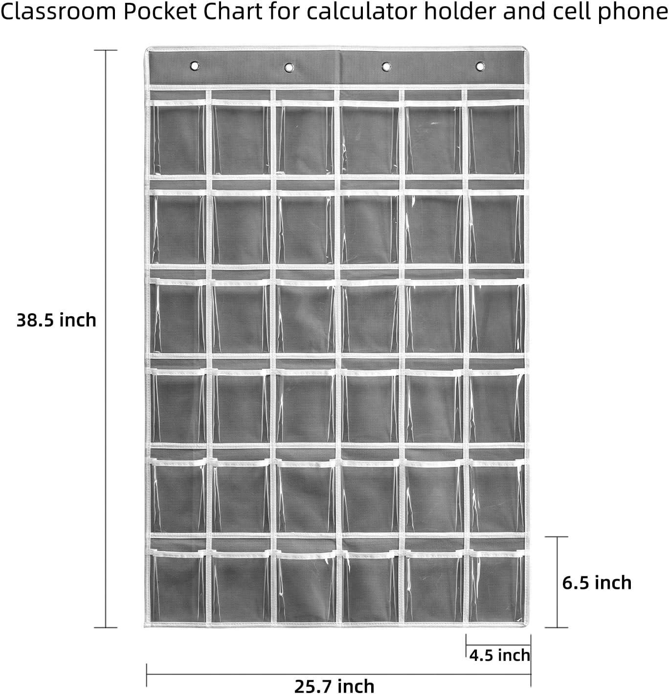 36 Clear Pockets Classroom Pocket Chart for Cell Phones and Calculator Holder, Pocket Chart for Classroom Phone Holder with Number Stickers and Hooks (Grey)