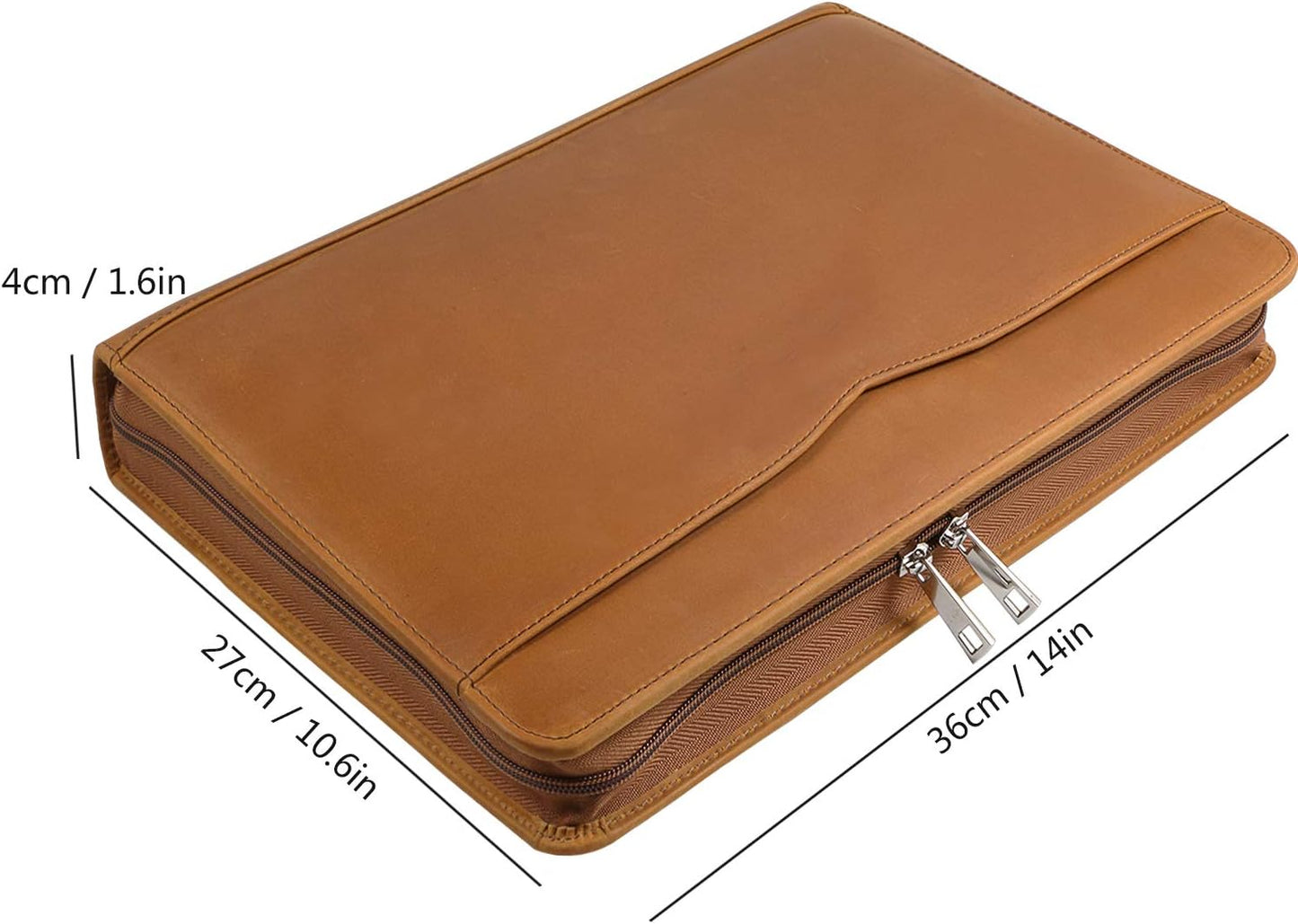 Professional Leather Business Padfolio Portfolio Case, 3 Ring Binder,Zippered Business Document Organizer Tablet Holder Folder Case,with Letter Size Notepad (Brown Upgraded version)
