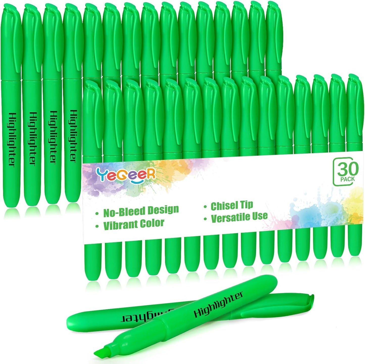 Highlighters Bulk - Quick-Dry No Bleed Markers for Office Classroom School Supplies Adults Kids Teachers Students (Green, 30)