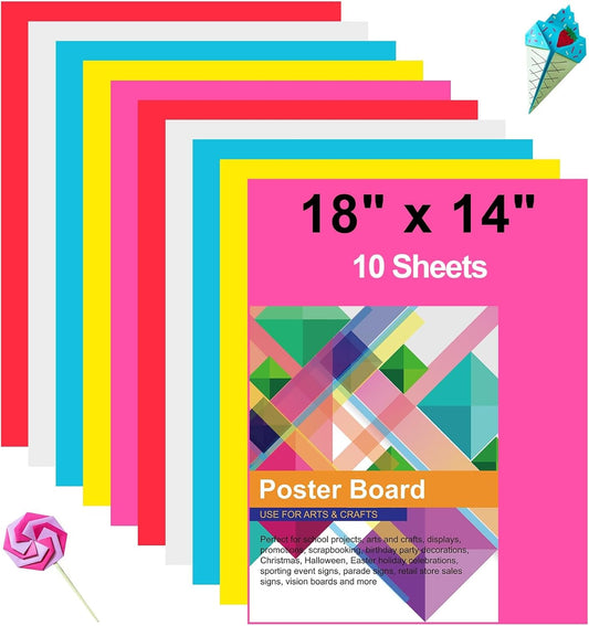 10 Pcs Poster Board Colorful Paper 14x18, ROOKEA Vision Boards Bulk Blank Graphic Display Posterboard Card Paper for Kids School Classroom Arts Craft Projects Drawing Scrapbooking