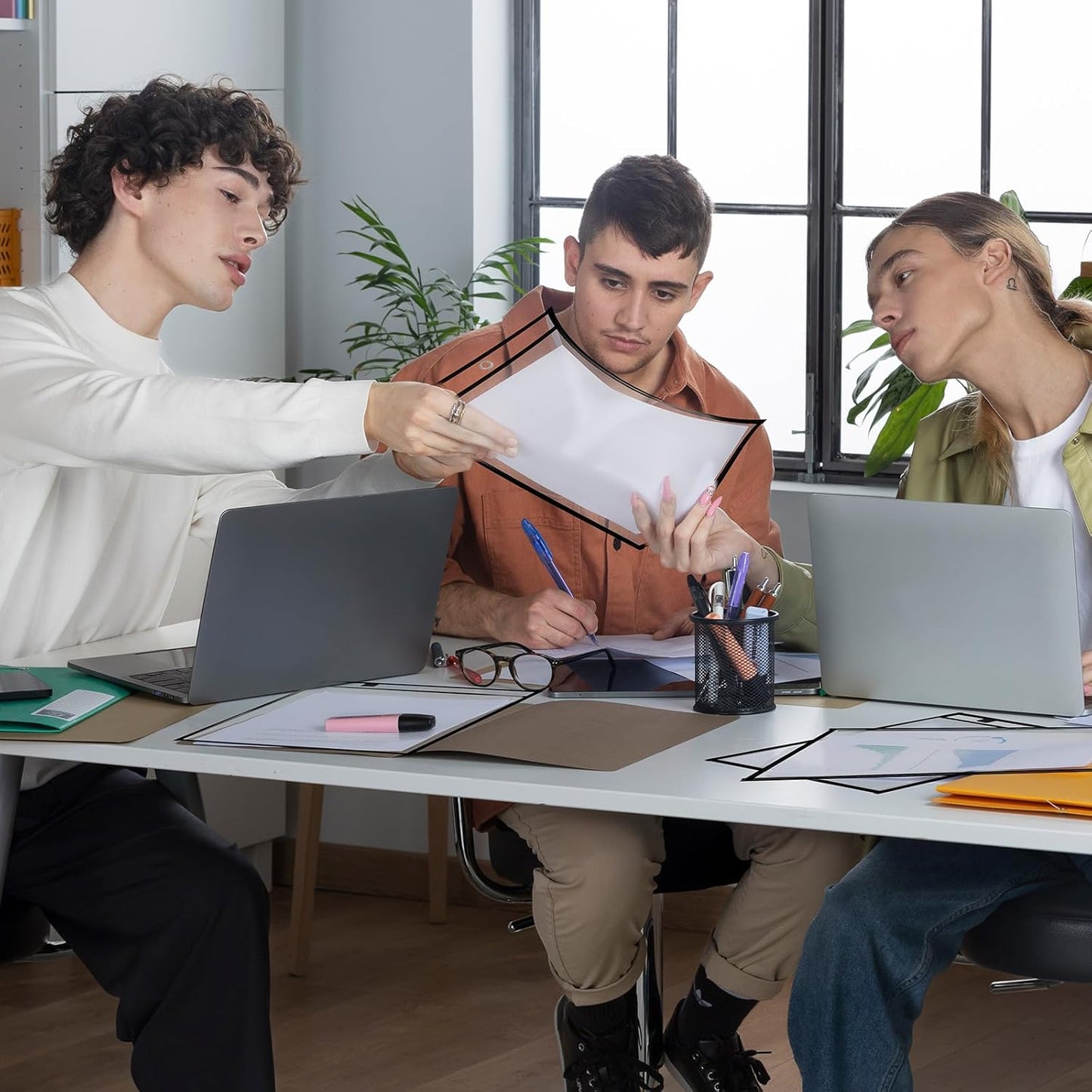 80 Packs Dry-Erase Pockets Bulk Oversized Reusable Dry Erase Pocket Sleeves with 5 Rings, 10x14 Black Ticket Holders, Clear Plastic Sheet Protectors, Teacher School Classroom Supplies