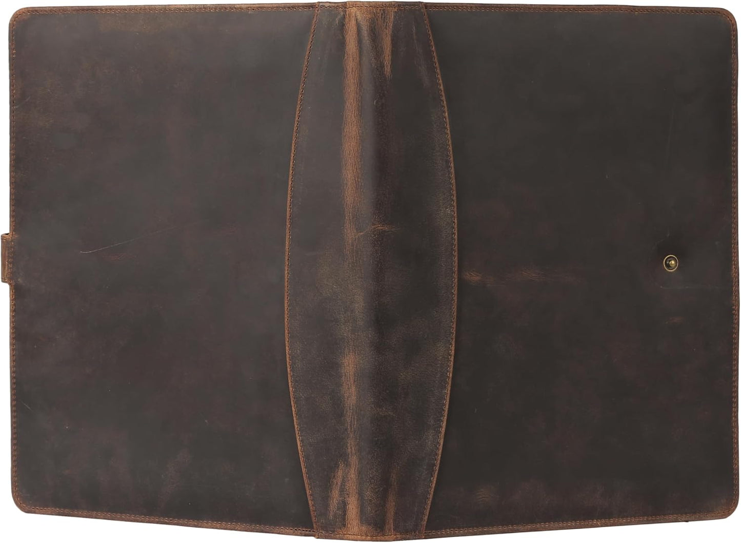 KomalC Leather Portfolio Folder with Button Closure | Business Padfolio for Professionals | Vintage Full-Grain Leather Organizer with Legal Pad Holder, Card Slots & Document Pockets (Distressed Tan)