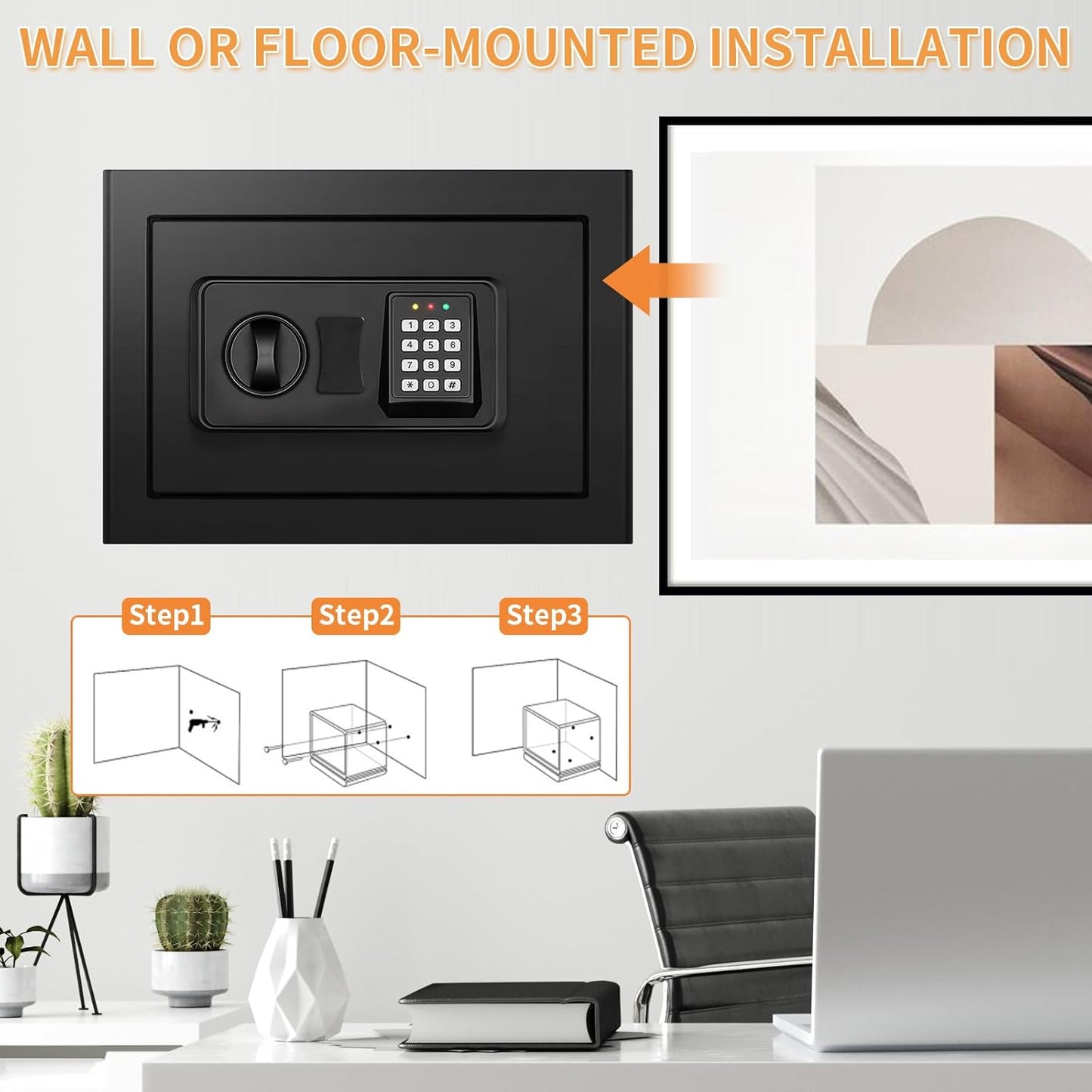 0.6 Cubic Feet Small Fire Safe Box for Home Use, Security Safe and Lock Box with Digital Keypad, Spare Keys, Dorm Room Safes for Money, Jewelry, ID Documents