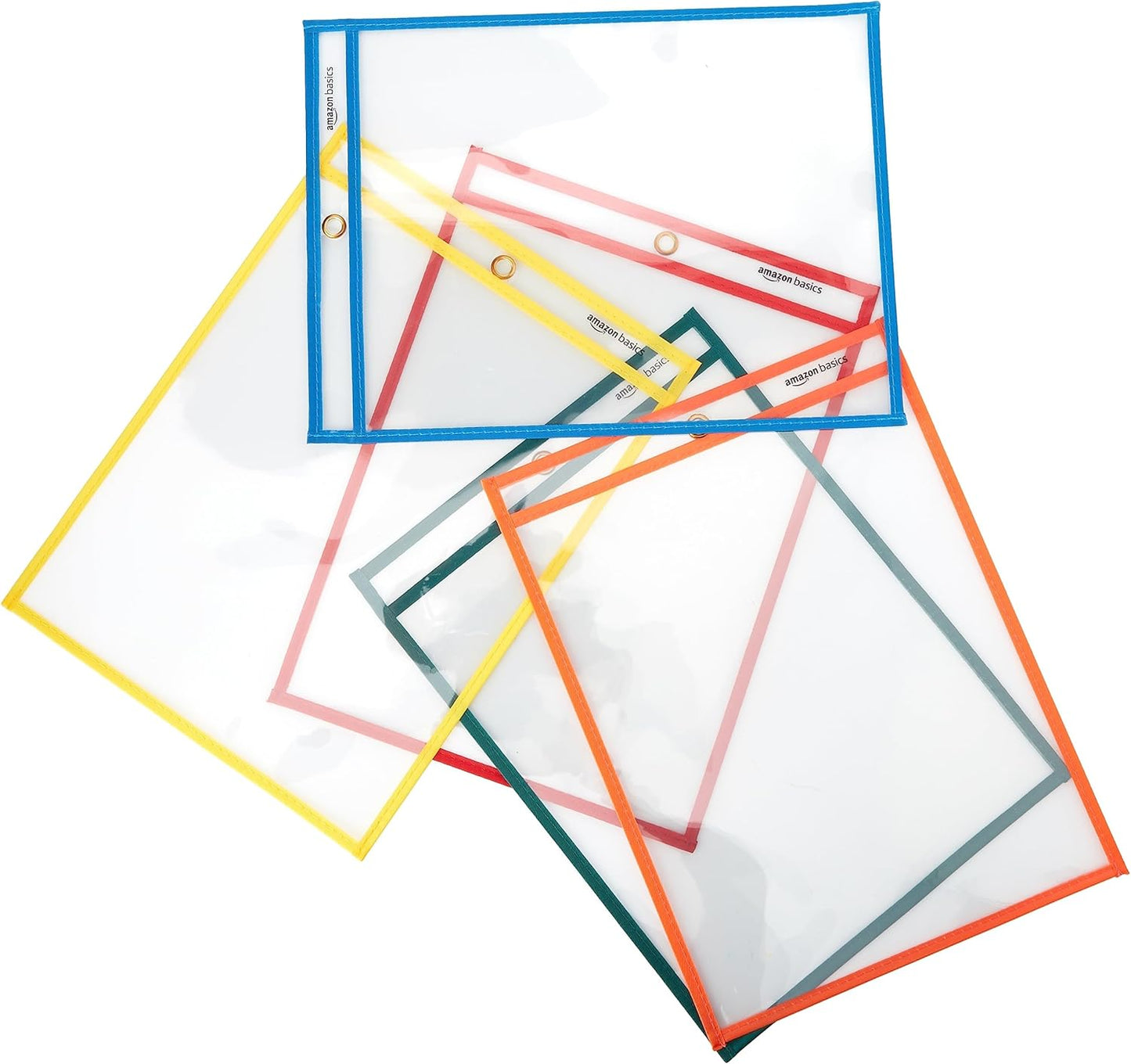 Amazon Basics Heavy Duty Dry Erase Ticket Holder Pockets with Clear Plastic Film and Multicolored Fabric Edge, 8.5" X 11", Pack of 25