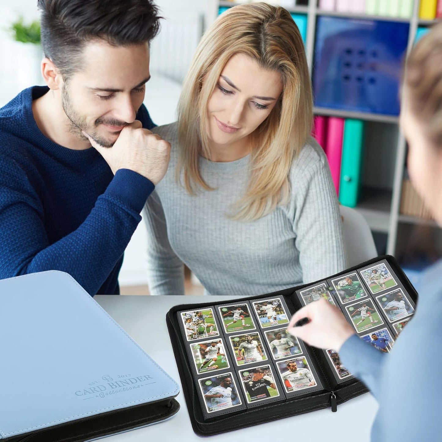 9 Pockets Card Binder,Premium Zip Trading Card Binder,540 Double Sided Pocket PU Collection Binder, Collector Album, Card Folder for MTG, TCG, Business Cards.(Light Blue)