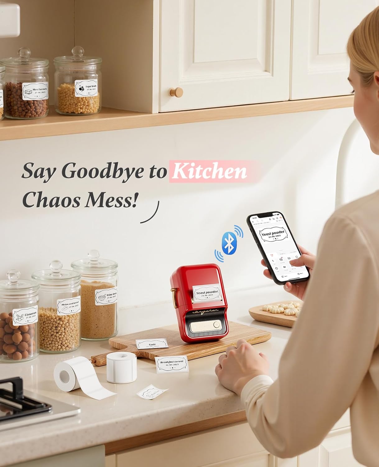 NIIMBOT B21 Label Printer,Bluetooth Thermal Label Maker,Ideal for Home Organization,Business,Ofice,50x30mm Labels,230Pcs(Red)