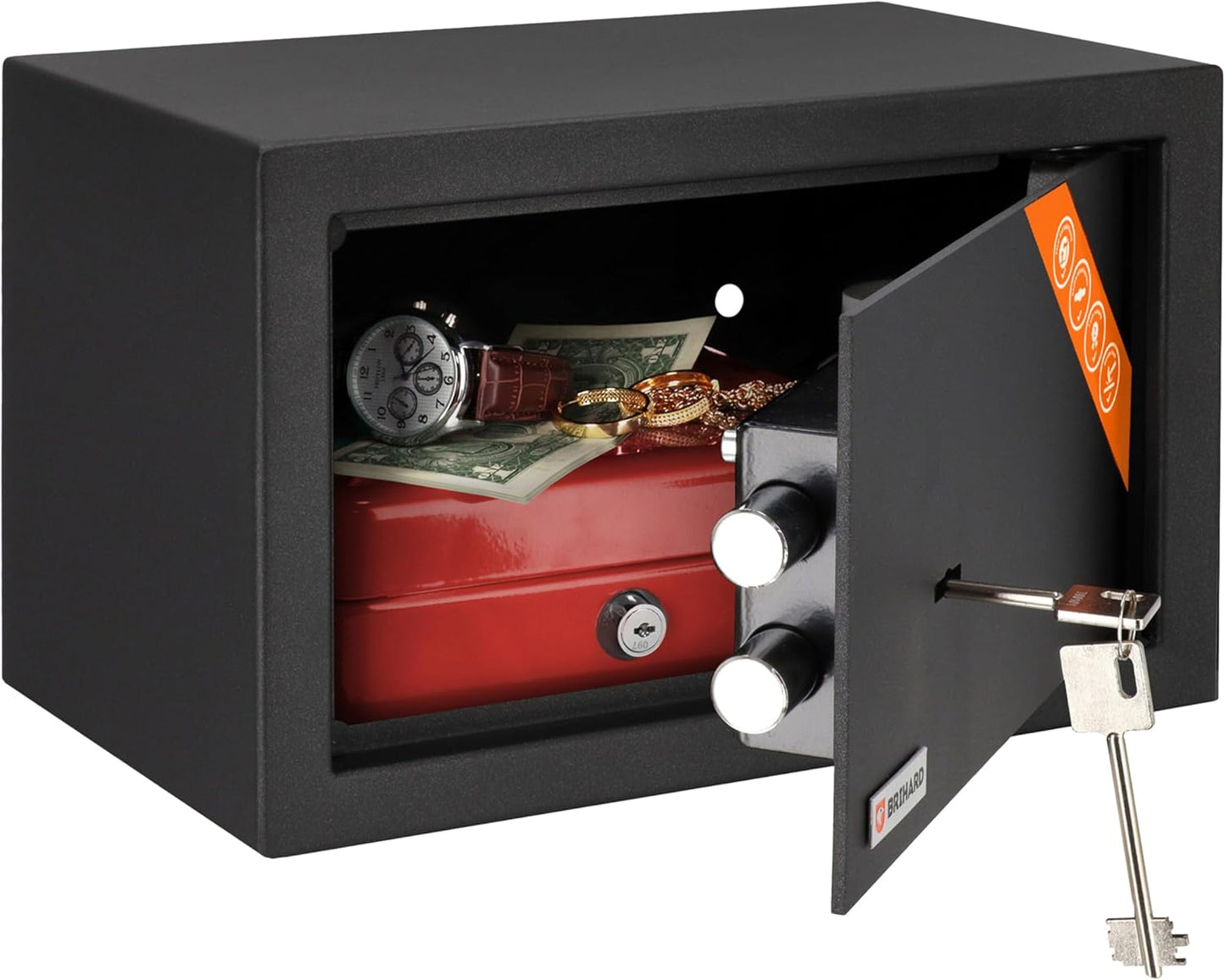 Home Key Lock Safe 7.87"H x 12.2"W x 7.87"D, Small Safety Box with Key 0.39 Cubic Feet, Jewelry & Money Safe with Key Lock Only, Mini Lockable for Home