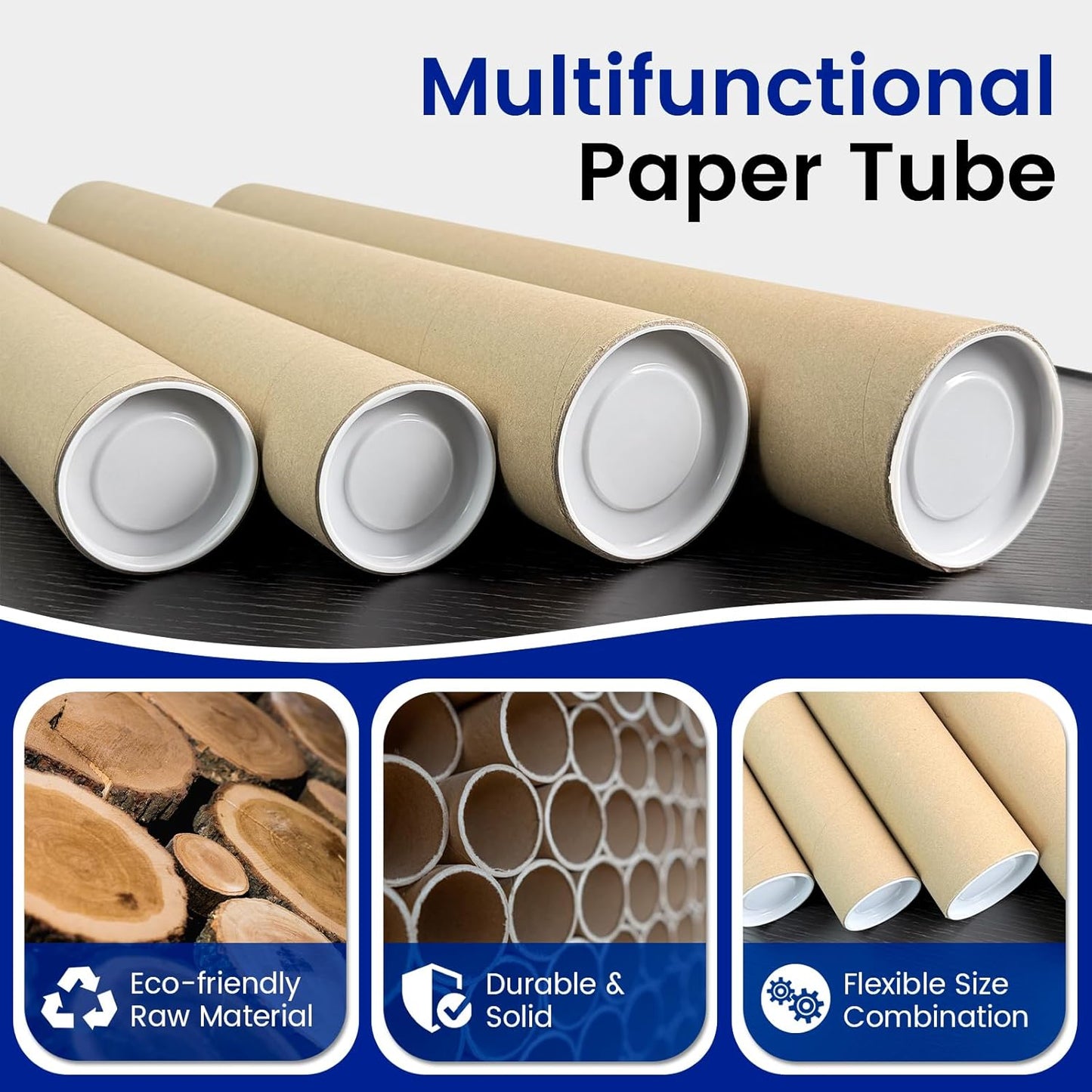 4-Pack Mailing Tubes with Caps, Paper Cardboard Storage Tubes for Shipping, Prints, Documents, Crafts & Golf Clubs (4in*35in, 3in*35in)