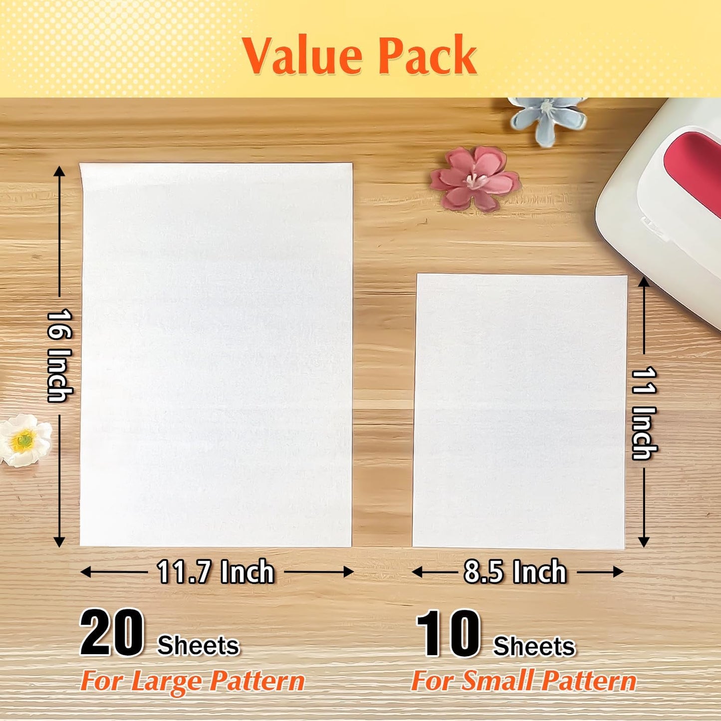 30 Pack PTFE Teflon Paper 16×11.7" 20 Sheets and Teflon Paper 8.5×11" 10 Sheets Mix Pack for Heat Press Heat Resistant Craft Mat,Sublimation Paper and Heat Transfer Paper Reusable