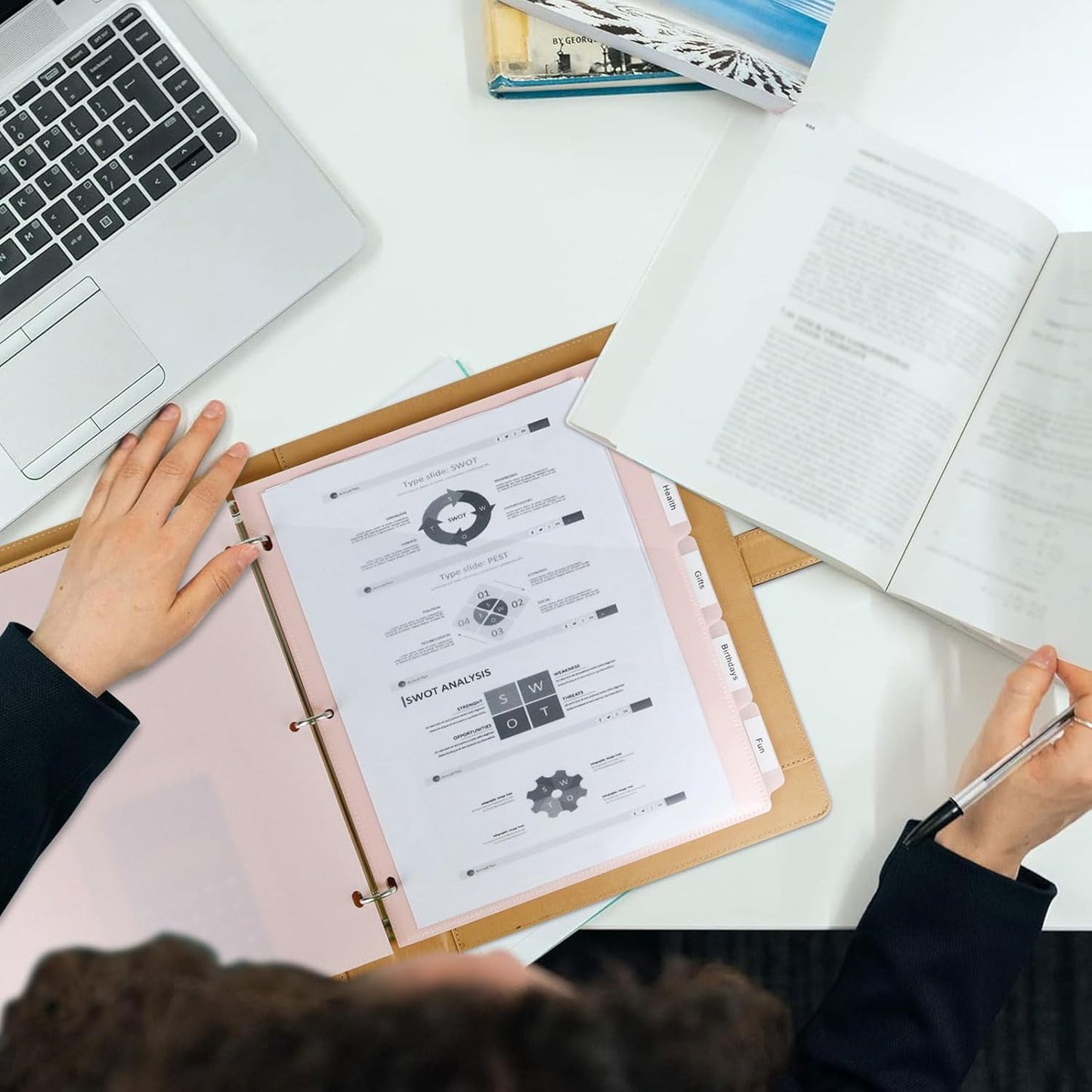 5 tab dividers for 3 Ring Binder with Pockets, Plastic Dividers with Clear Front Pocket, 5-tab Index Dividers with 3 Holes Punched for School & Office Supplies (Pink - 2 Sets)