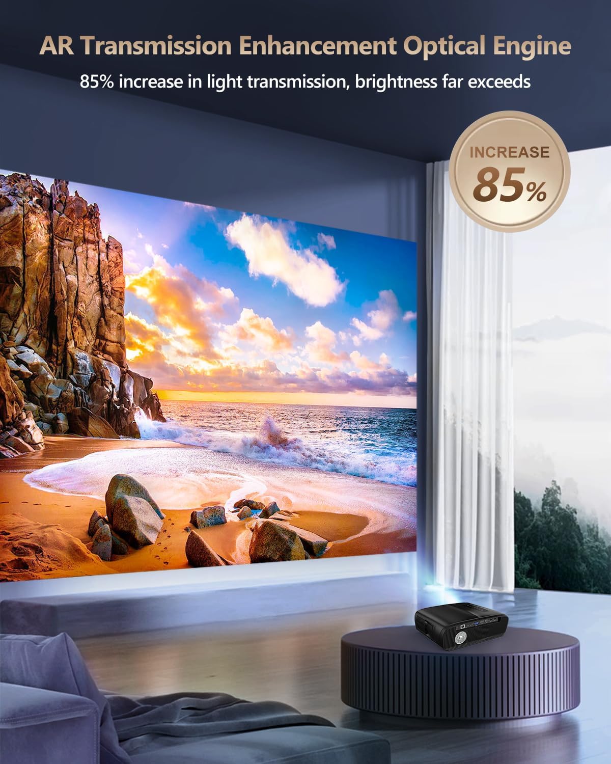 4K Smart Daytime Projector,1500 ANSI,Built-in NETFLIX,16000:1 Contrast,300" Display WIFI Bluetooth,Ultra HD HDR10+,38W Speaker,Ideal Home Theater Outdoor Movie Gaming Office Projector,Manual Focus