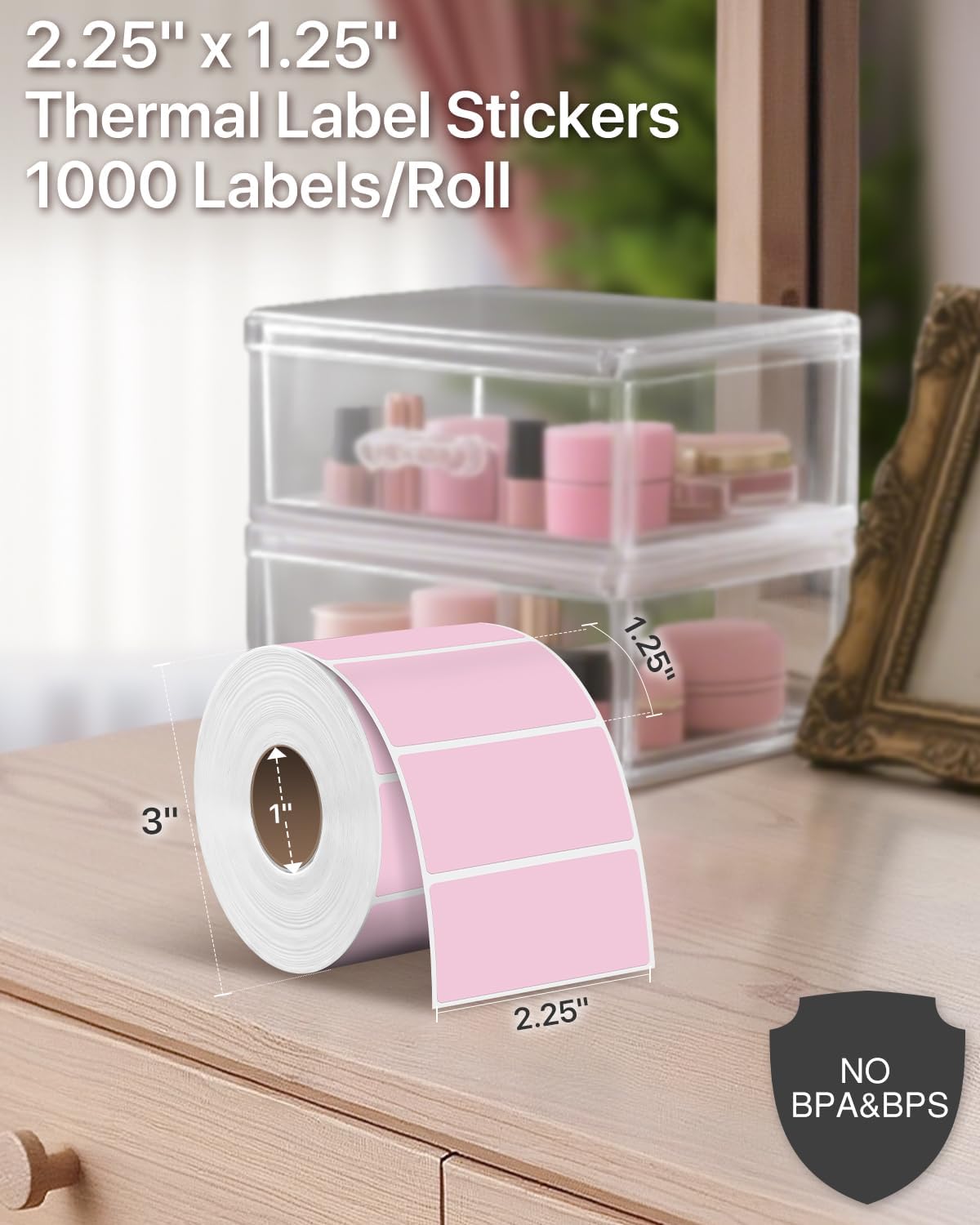 iEager 2.25x1.25 Inch Thermal Labels, Pink Durable Thermal Printer Stickers, Self-Adhesive Rectangle Shipping Label Printer Sticker for Barcode, Name, Address, 1000 Labels/Roll