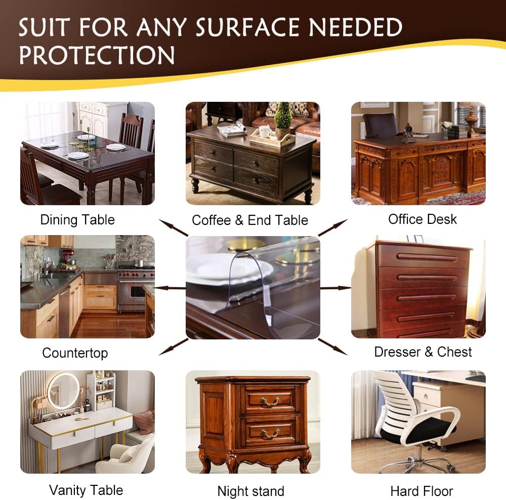 14x48 Rectangular Clear Table Cover Protector Crystal Desk Pad Mat PVC Plastic Table Cloth Desk Pad Mat for End Table Night Stand Dresser Computer Mat bedside table Coffee Table Chair mat Dining Table